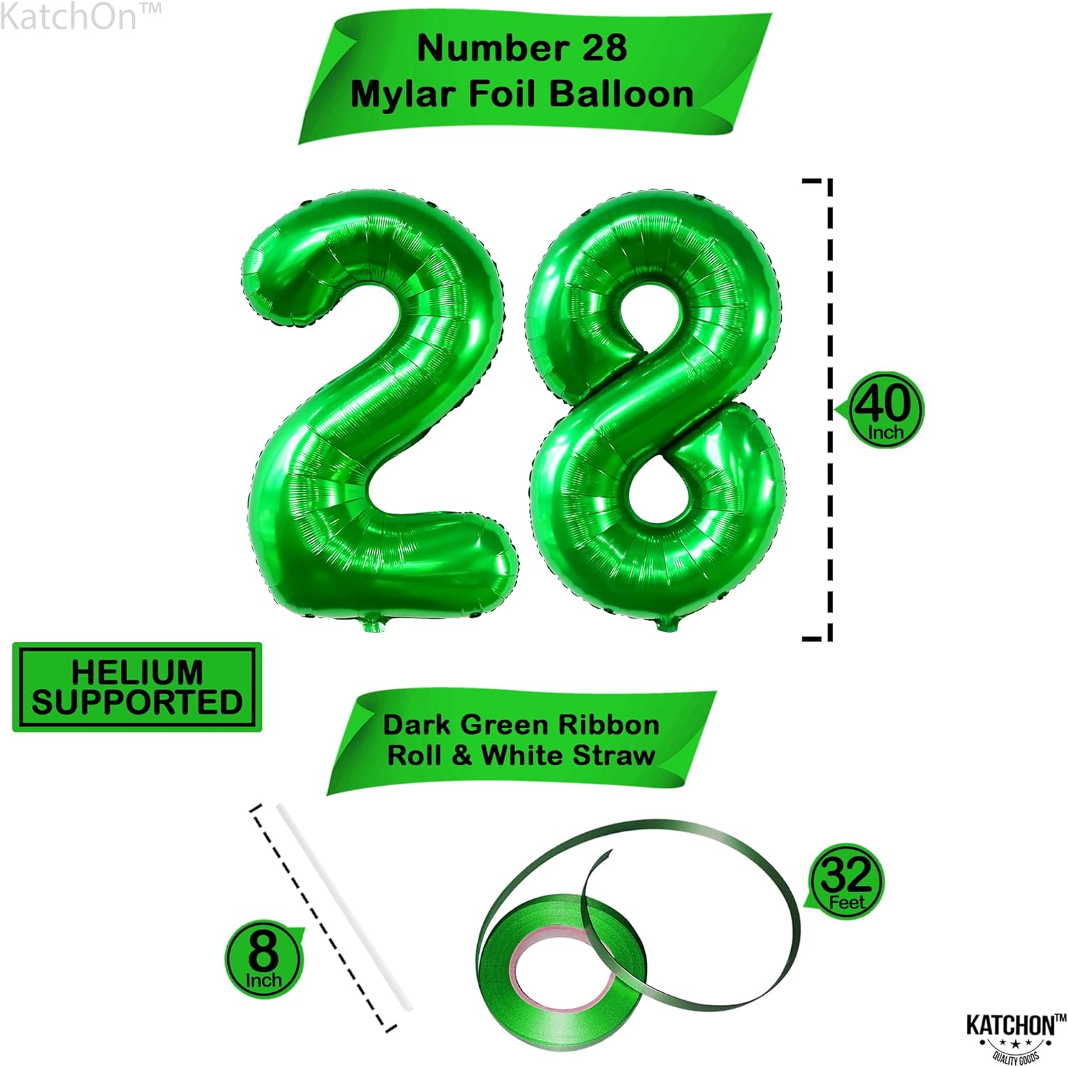 KatchOn, Globo verde oscuro del número 28 de 40 pulgadas, globo verde del número 28 para decoraciones de cumpleaños de 28 para mujeres, globos