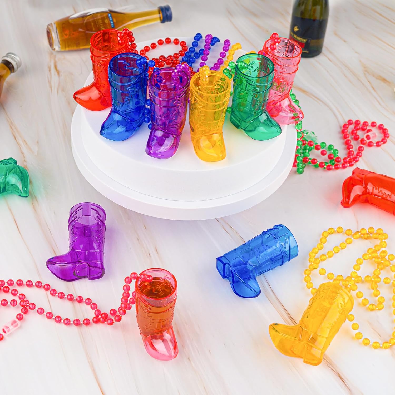 YAXINRUI 12 vasos de chupito de botas de vaquera en collar de cuentas, collares de plástico para despedida de soltera, fiesta de carnaval, fiesta de