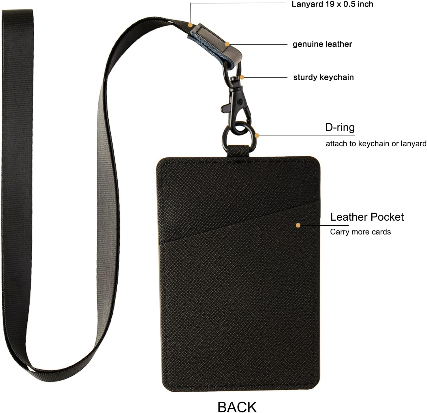 Portatarjetas con cordón, soporte de cuero para tarjetas de identificación, soporte vertical para tarjetas de identificación para el trabajo y la