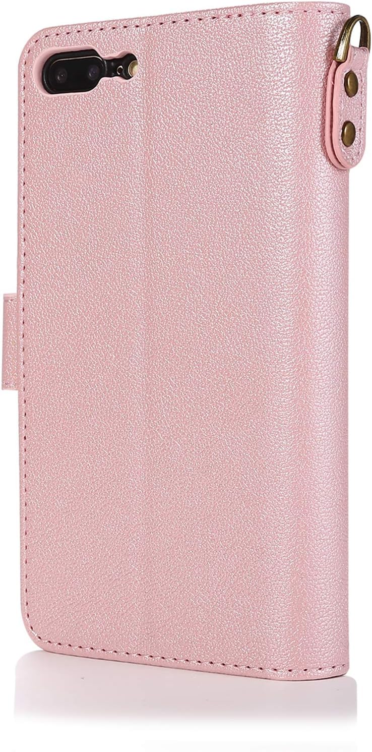 QLTYPRI Funda para iPhone 7 Plus 8 Plus, de piel premium, tarjetero con función atril, correa de muñeca, cierre magnético, monedero con cremallera