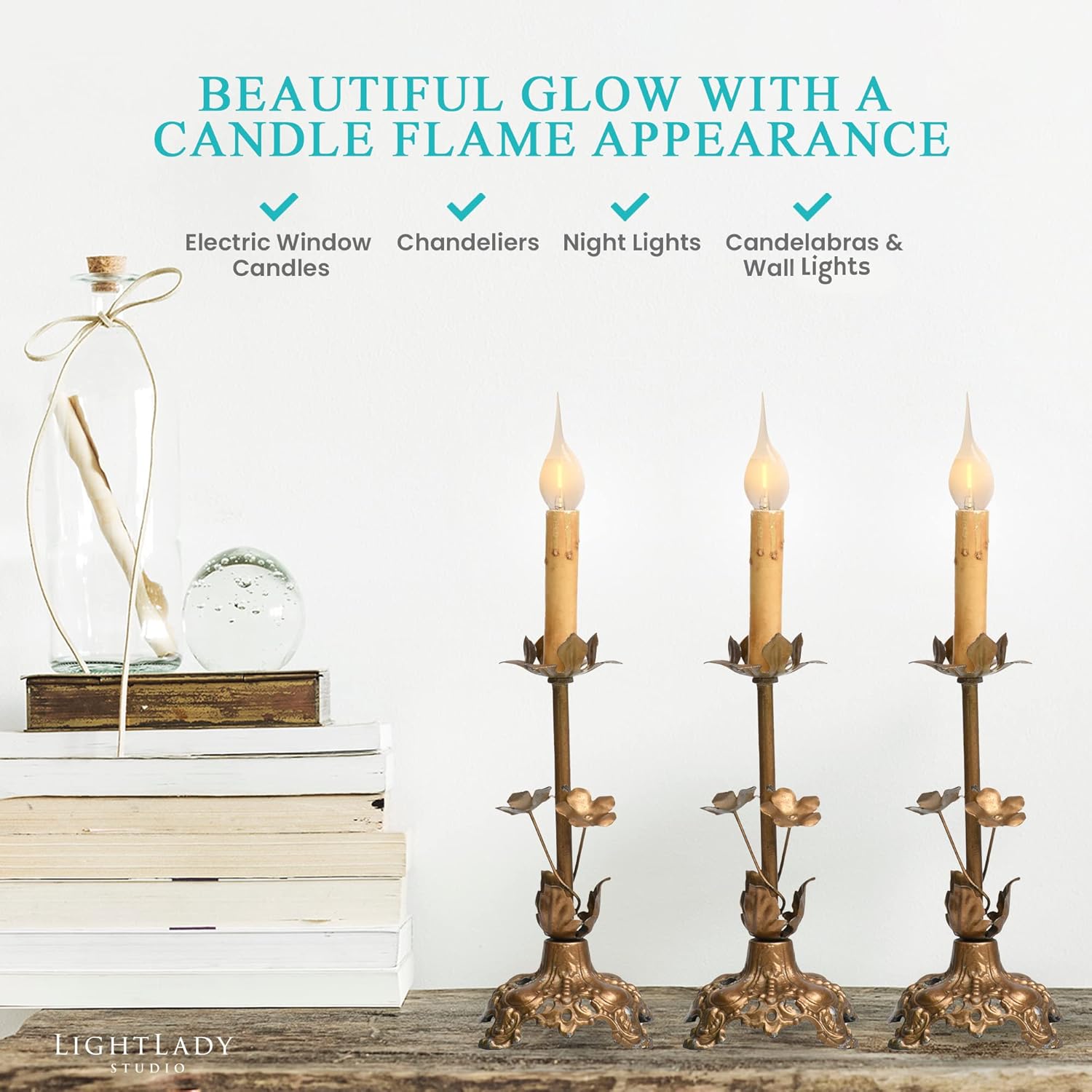 Bombillas LED de vela sumergidas de silicona, color blanco brillante, bombillas LED de silicona para velas, 12 unidades, 7 vatios, equivalente a