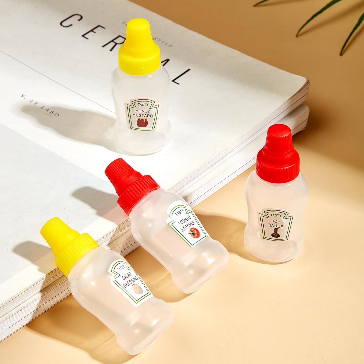 AitnWoy Mini botellas exprimibles de salsa de tomate de 0.8 onzas líquidas, caja Bento de miel, mostaza, salsa de condimentos, botella de aderezo