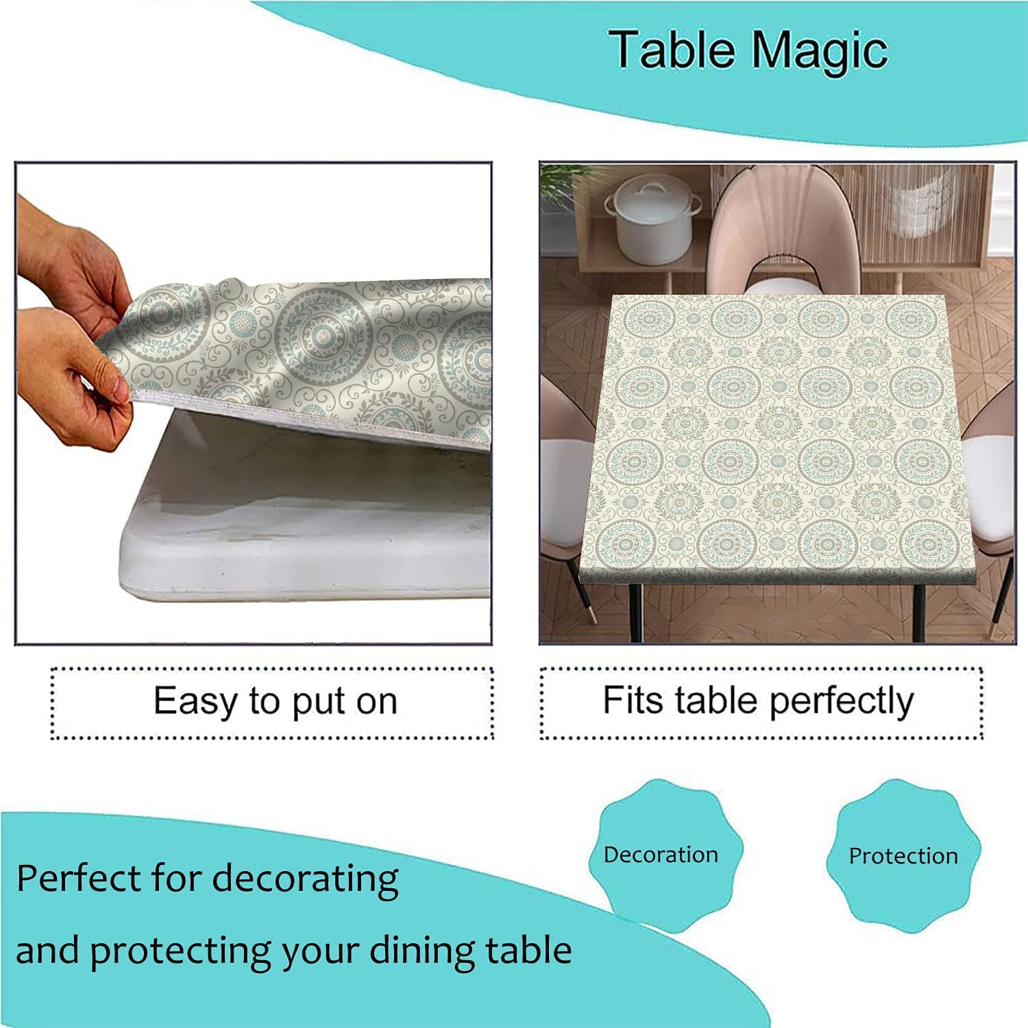 SongYi Mantel cuadrado de poliéster con borde elástico, patrón vintage, para decoración del hogar, impermeable, resistente a las manchas, para