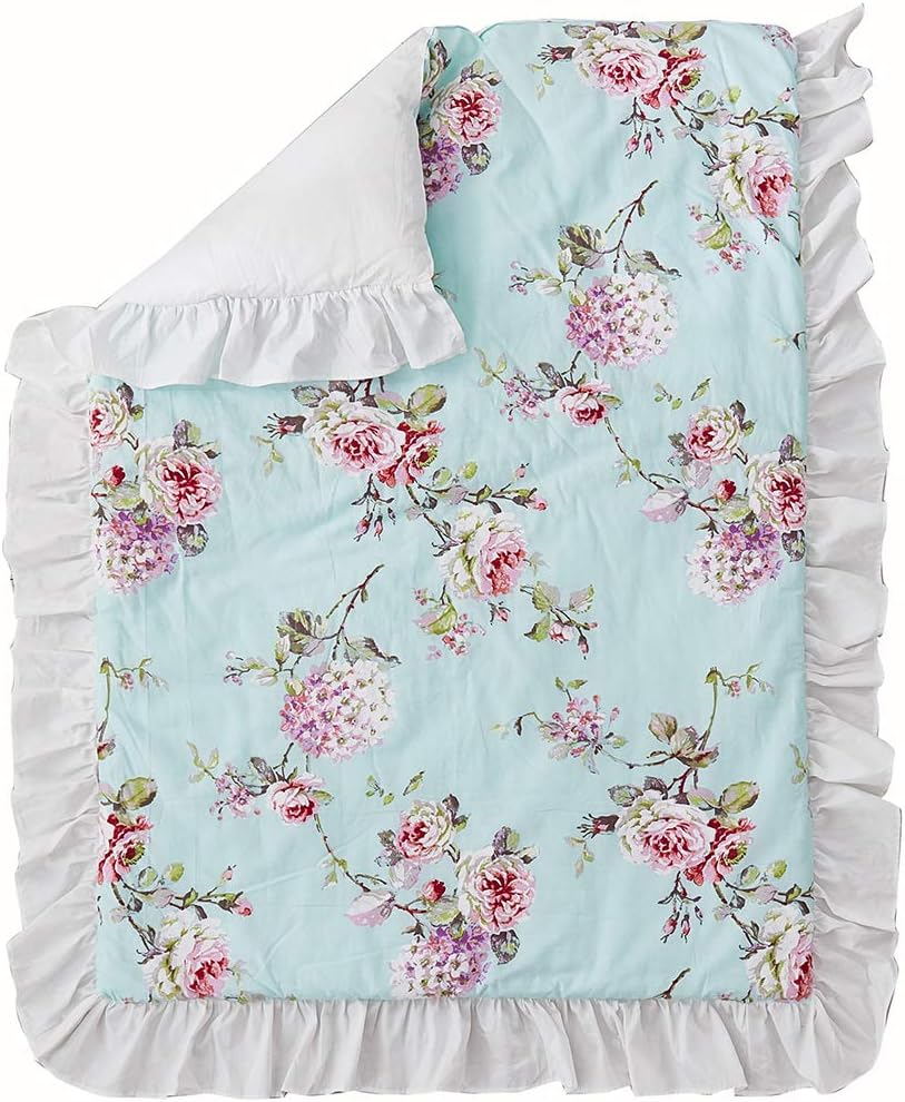 Brandream Juego de ropa de cama de cuna francesa para niñas, juego de guardería floral de 3 piezas, edredón de bebé con volantes, sábana de cuna,