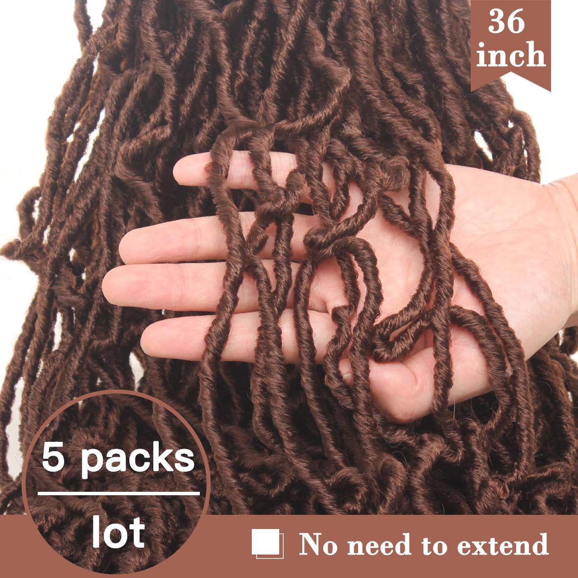ZRQ Rastas de ganchillo sintéticas marrones de 36 pulgadas, 30 rastas suaves, rizadas, onduladas, cabello de ganchillo con raíces afro (5 paquetes