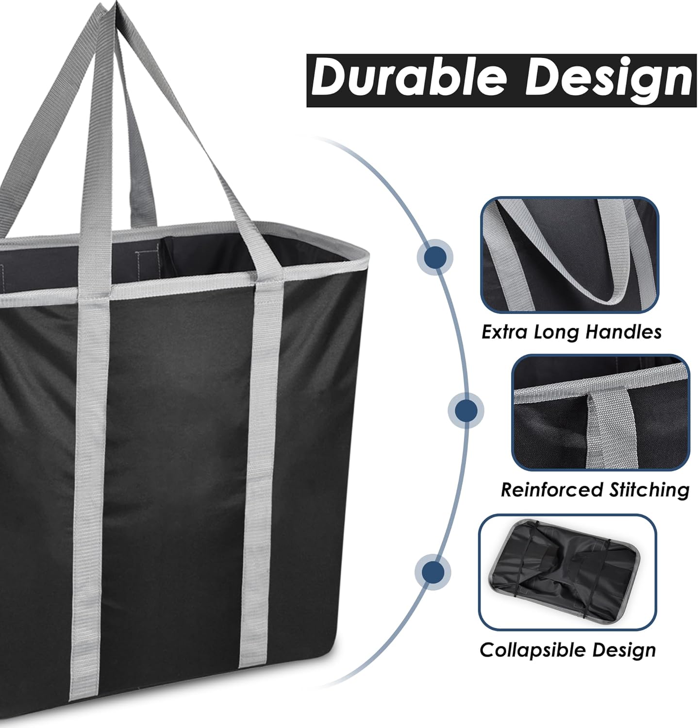 YOHOM Cesta de lavandería plegable de 80 litros, cesta de ropa grande con asas largas, cesta de almacenamiento multiusos para ropa, juguetes, mantas