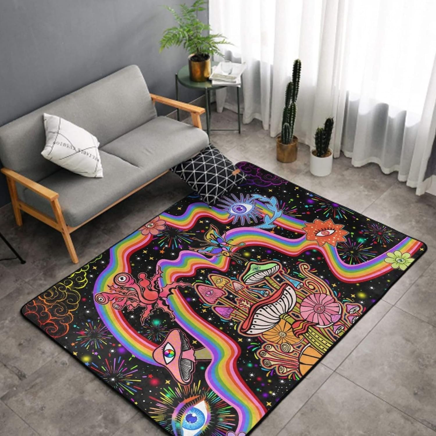 Alfombra antideslizante acogedora para decoración del hogar, alfombra para dormitorio, al aire libre, cocina, alfombra lavable de hongos, flores,