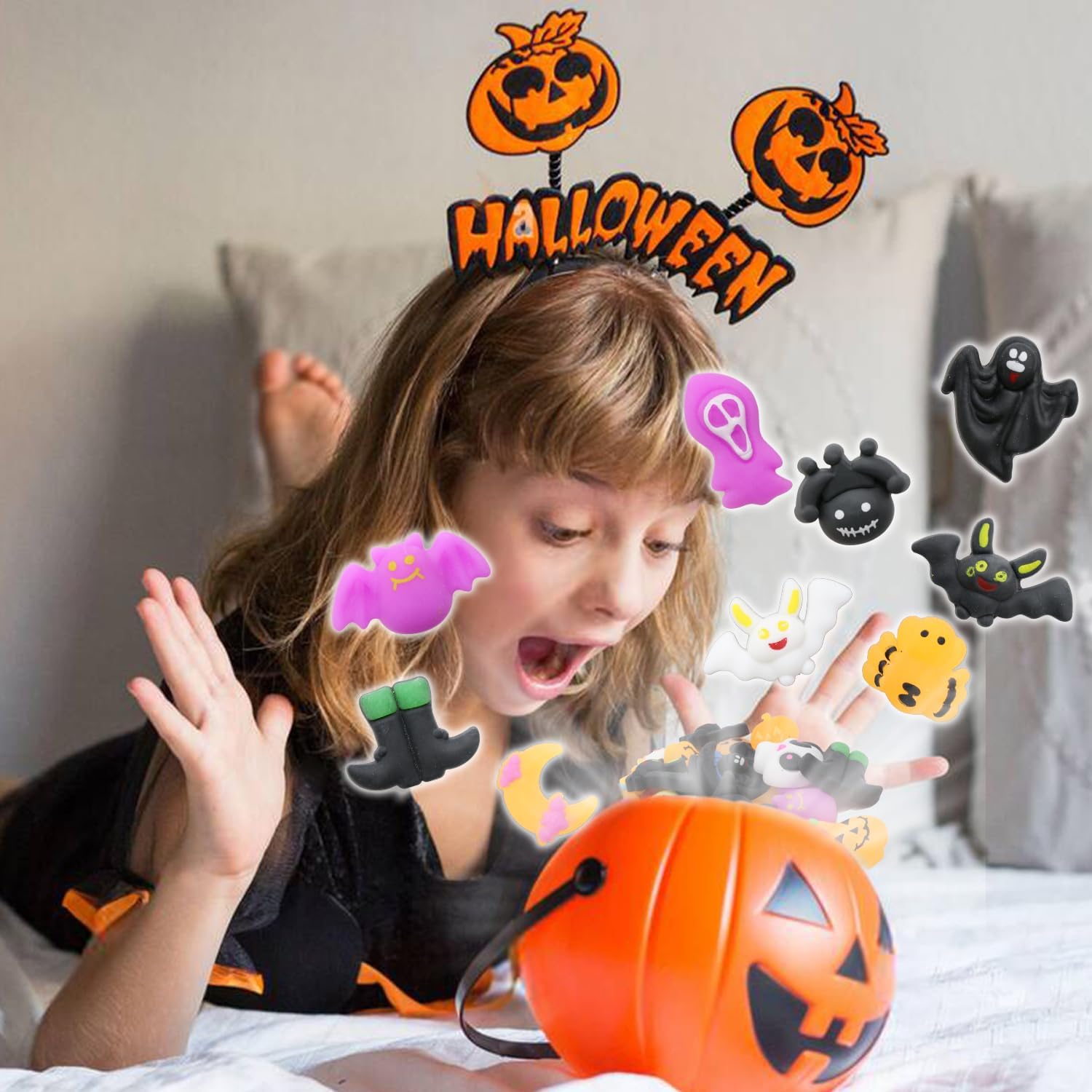 50 piezas de juguetes esponjosos Mochi para fiestas de Halloween, mini juguetes esponjosos, lindos juguetes para apretar, alivio del estrés,