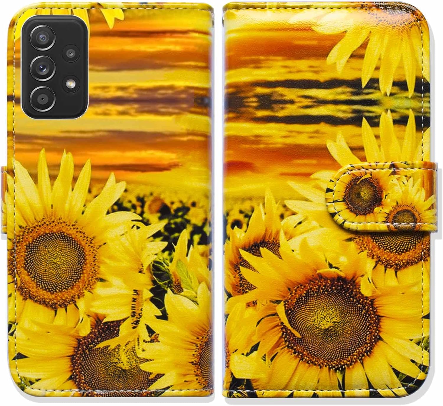 Bcov – Funda para Galaxy A52 5G, diseño de girasoles con tapa para teléfono, con ranura para tarjetas, soporte para Samsung Galaxy A52 5G