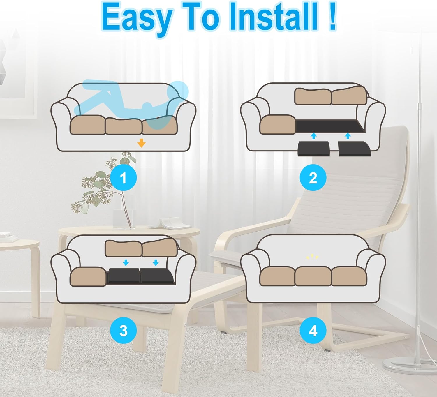 Soporte de asiento para muebles, 20 x 20 pulgadas, cojín de espuma de alta densidad para sofá, cojín de soporte de reparación de hundimiento,