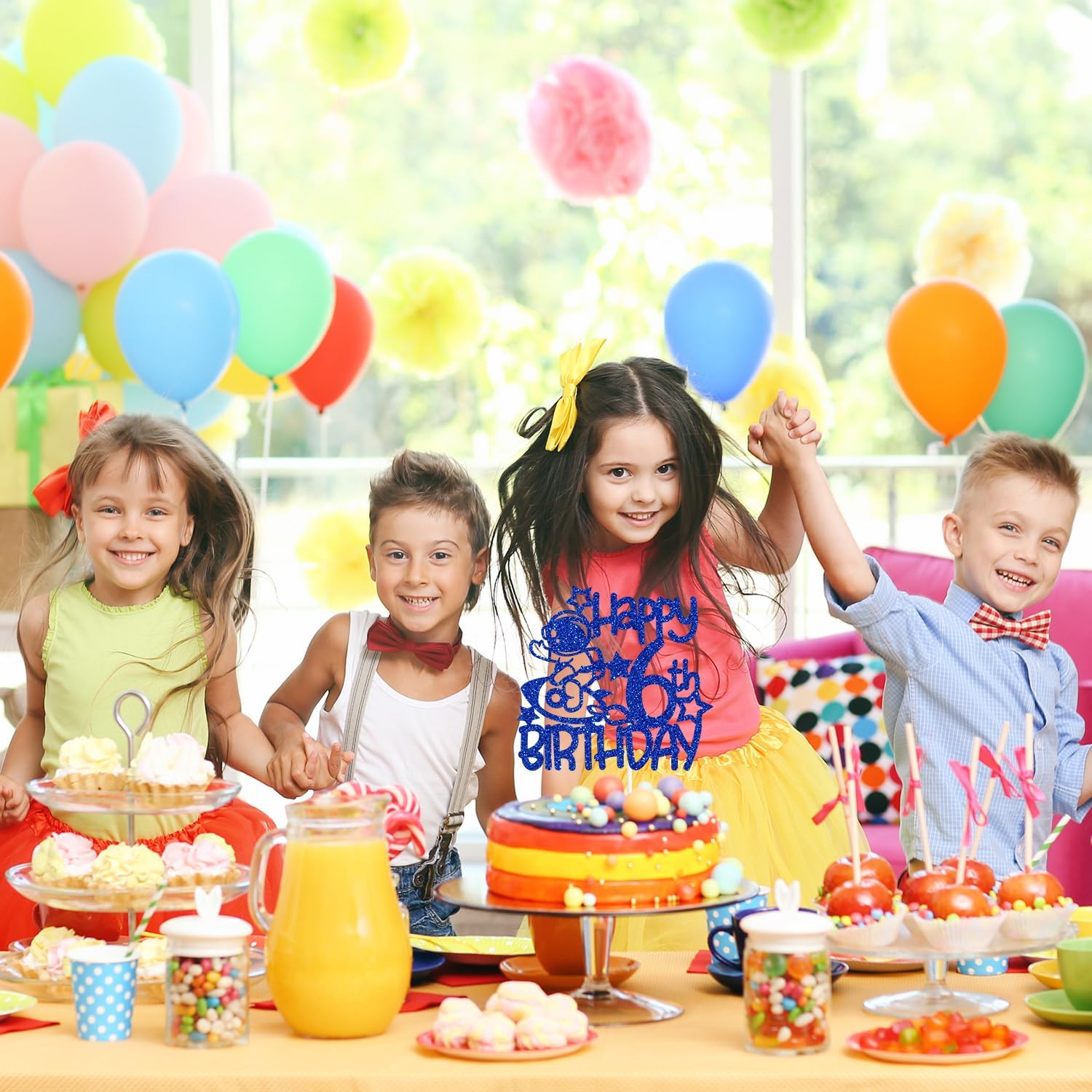 Space Happy 6th Birthday – Decoración para tartas de 6 años, decoración de fiesta de cumpleaños temática de astronautas para niños y niñas