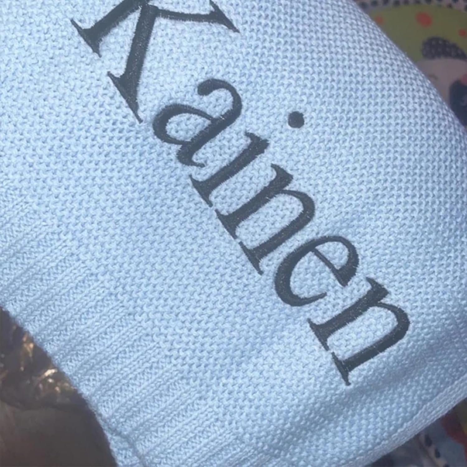 Manta de bebé bordada con nombre, manta de punto de algodón suave y transpirable, regalo personalizado para recién nacido (turquesa oscuro)