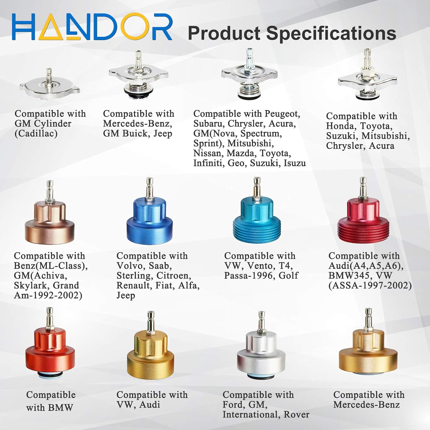 Handor Kit de herramientas de probador de presión de radiador de aluminio, sistema de enfriamiento a presión al vacío, juego de probador de presión