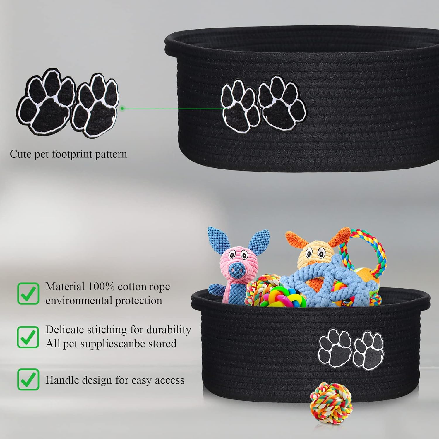 Canastas pequeñas tejidas para organizar la cesta de almacenamiento de cuerda con asa, bonita cesta de algodón para regalo de guardería, cubos de