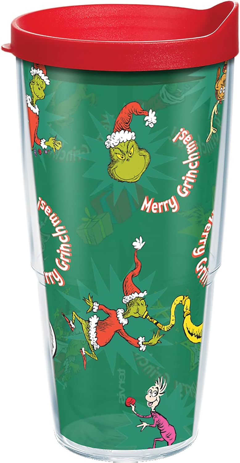 Tervis Vaso aislado de doble pared Dr. Seuss Grinch Who Stole Christmas Classic fabricado en Estados Unidos mantiene las bebidas frías y calientes,