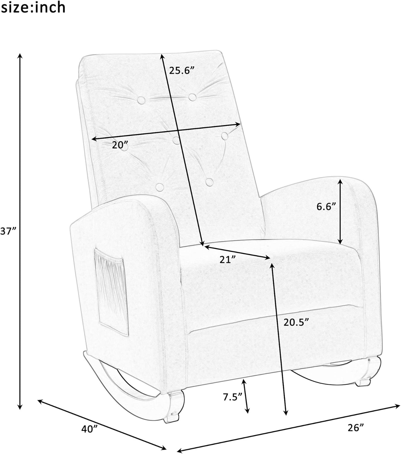 Silla mecedora para guardería, asiento tapizado de tela con respaldo alto y reposabrazos, ideal para lactancia, silla cómoda para sala de estar con