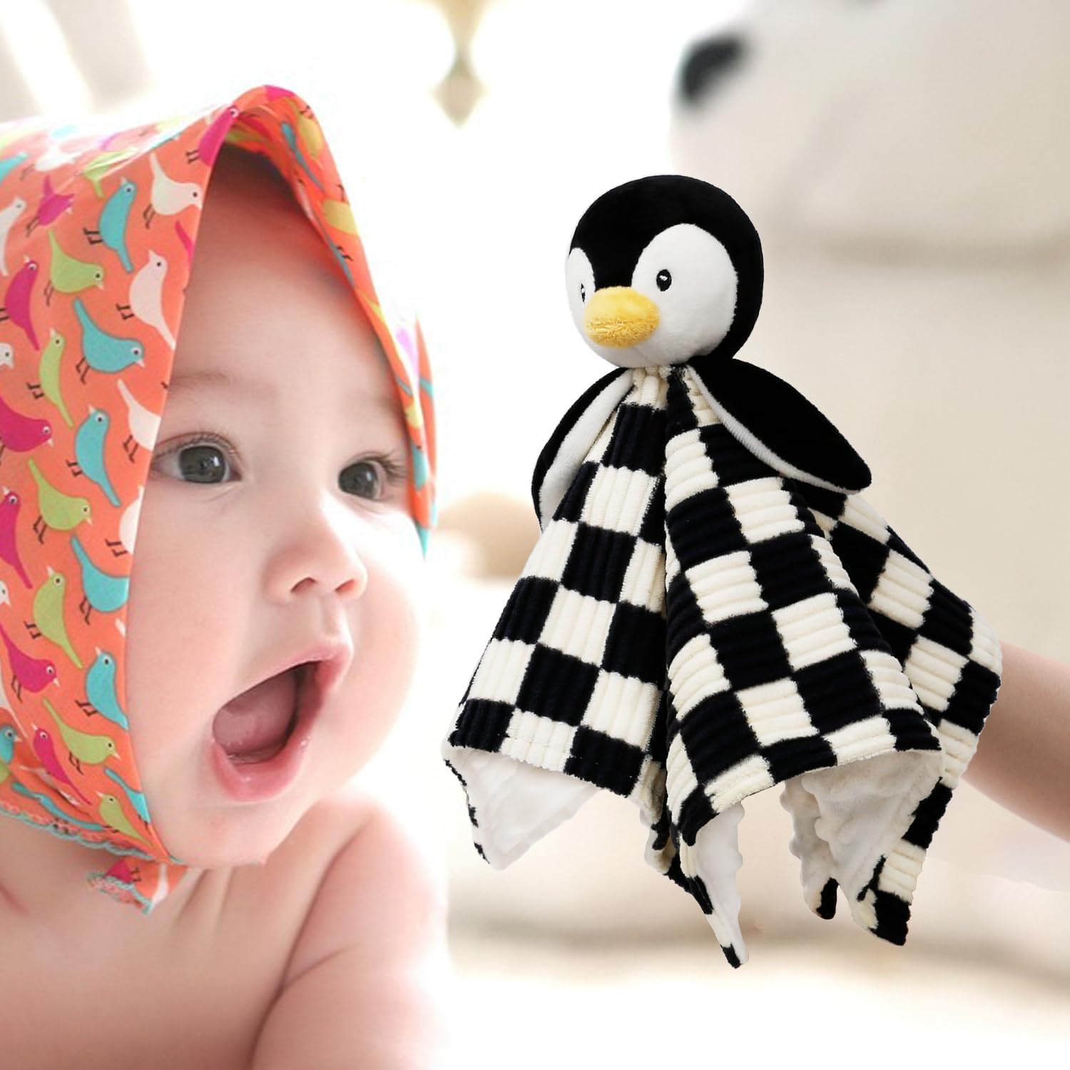 Manta de bebé Lovey para niños y niñas, súper suave tablero de ajedrez con respaldo de tela de punto minky, pingüino, animal de peluche, bonito