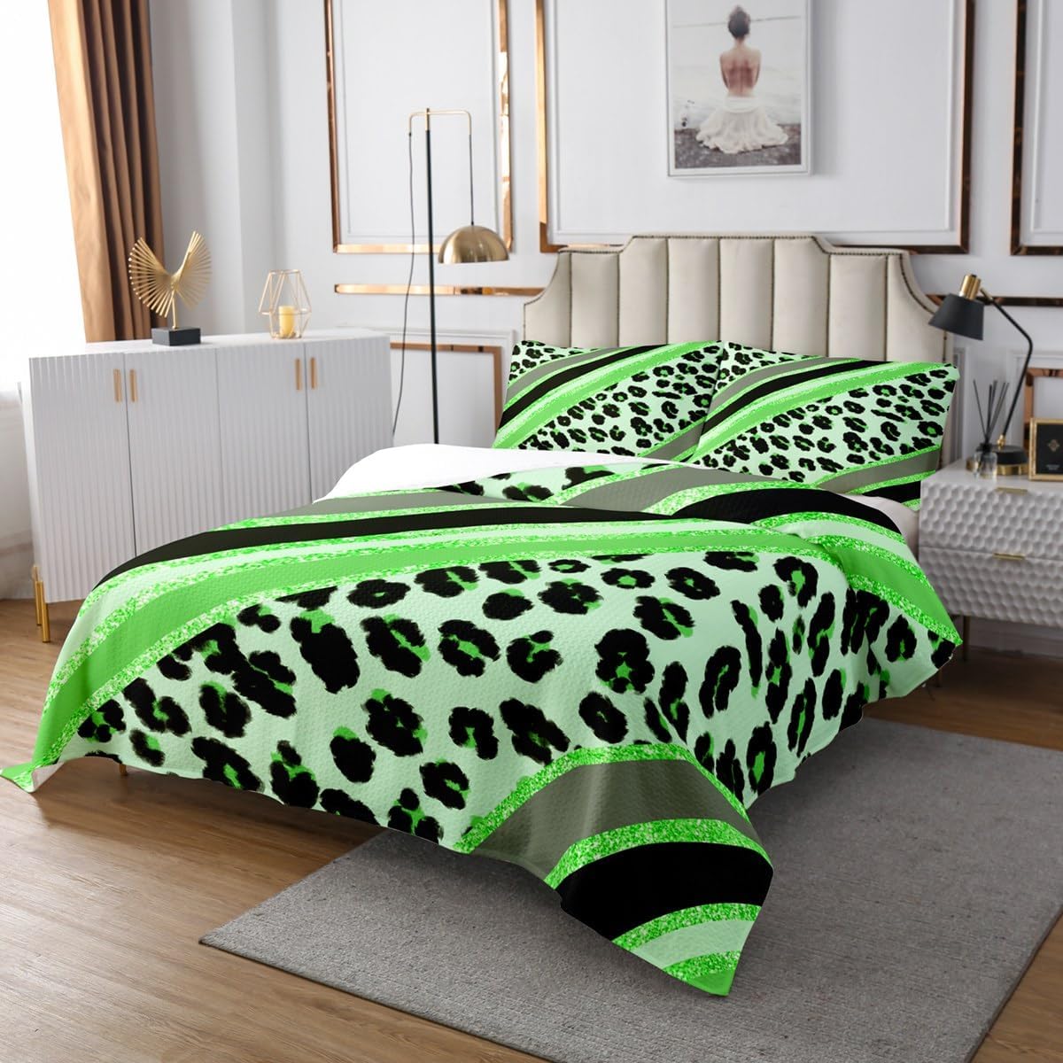 Colcha con estampado de leopardo para niños, tamaño King, juego de colcha de moda de piel de guepardo abstracto, decoración de habitación de niños y