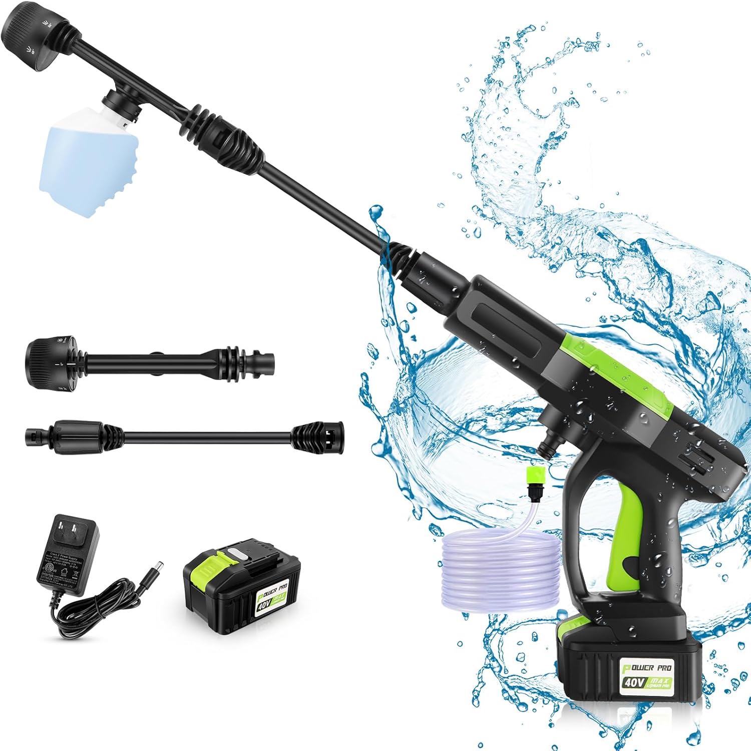 Homdox Lavadora a presión inalámbrica 960PSI con batería de 40 V, lavadora inalámbrica alimentada por batería, lavadora a presión portátil con
