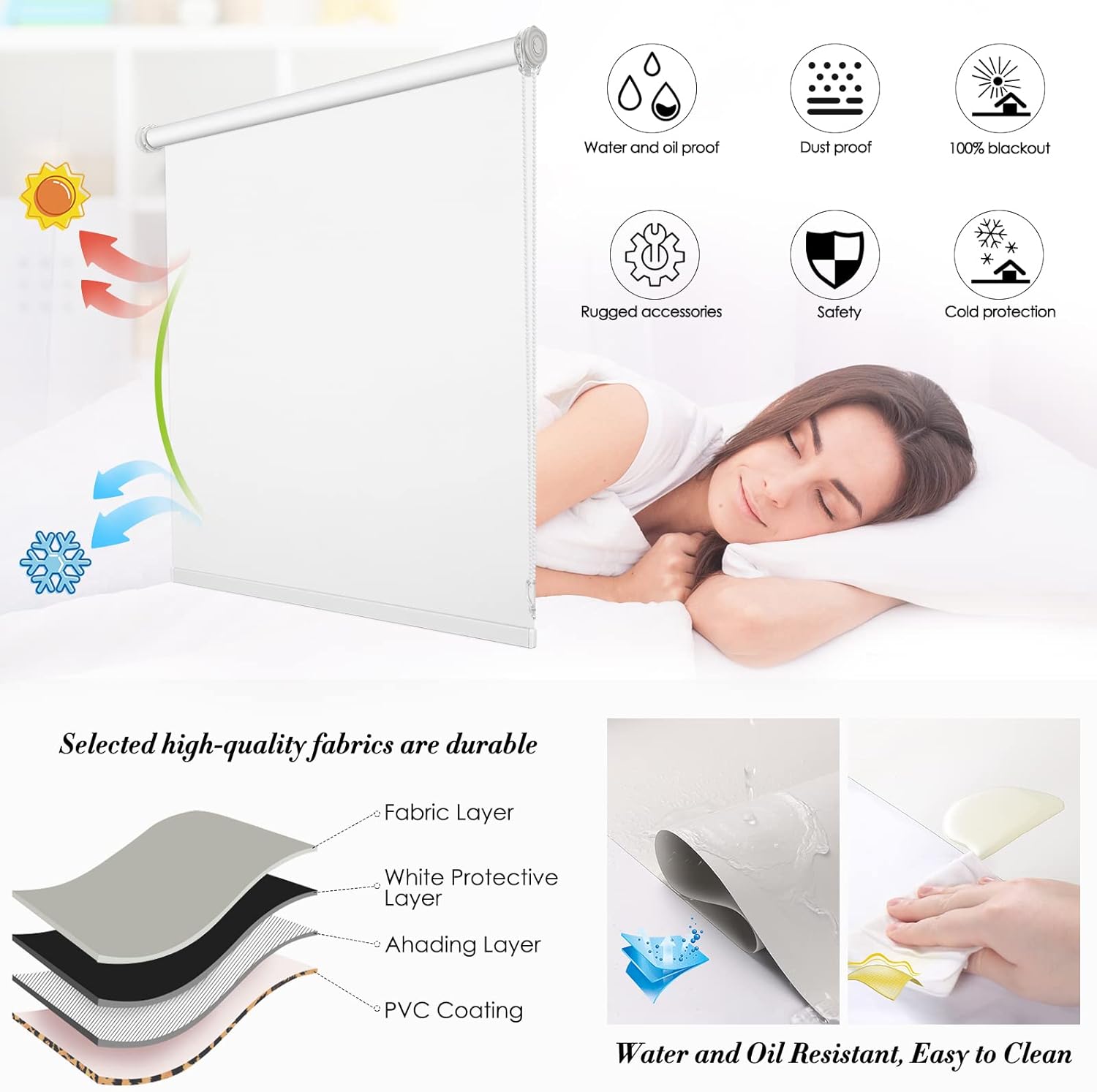 Persianas enrollables opacas sin taladro, persianas enrollables con cable cortadas por el cliente a medida, sin herramientas, persianas de ventana