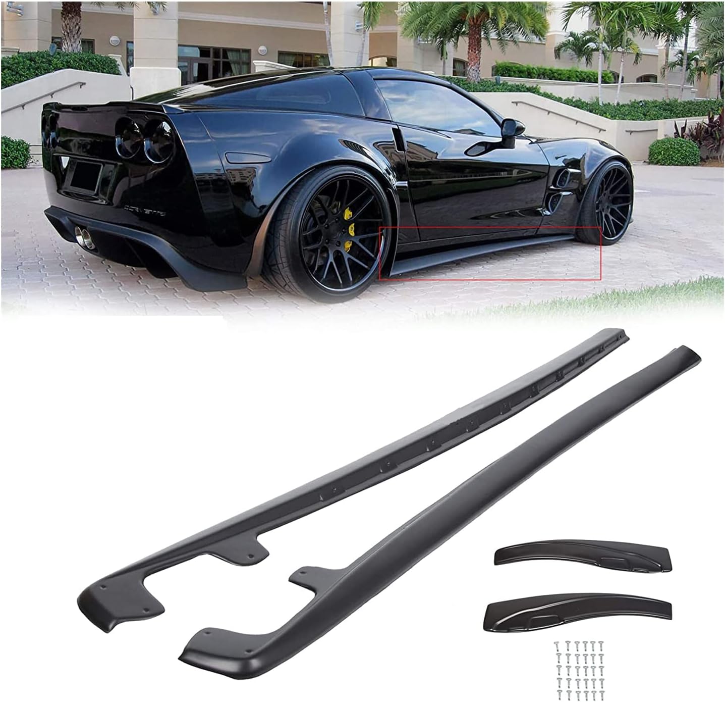 ECOTRIC Faldas laterales, paneles basculantes, par de protectores estilo ZR1, compatible con Chevrolet Corvette C6 Z06 2005-2013 (modelos de cuerpo