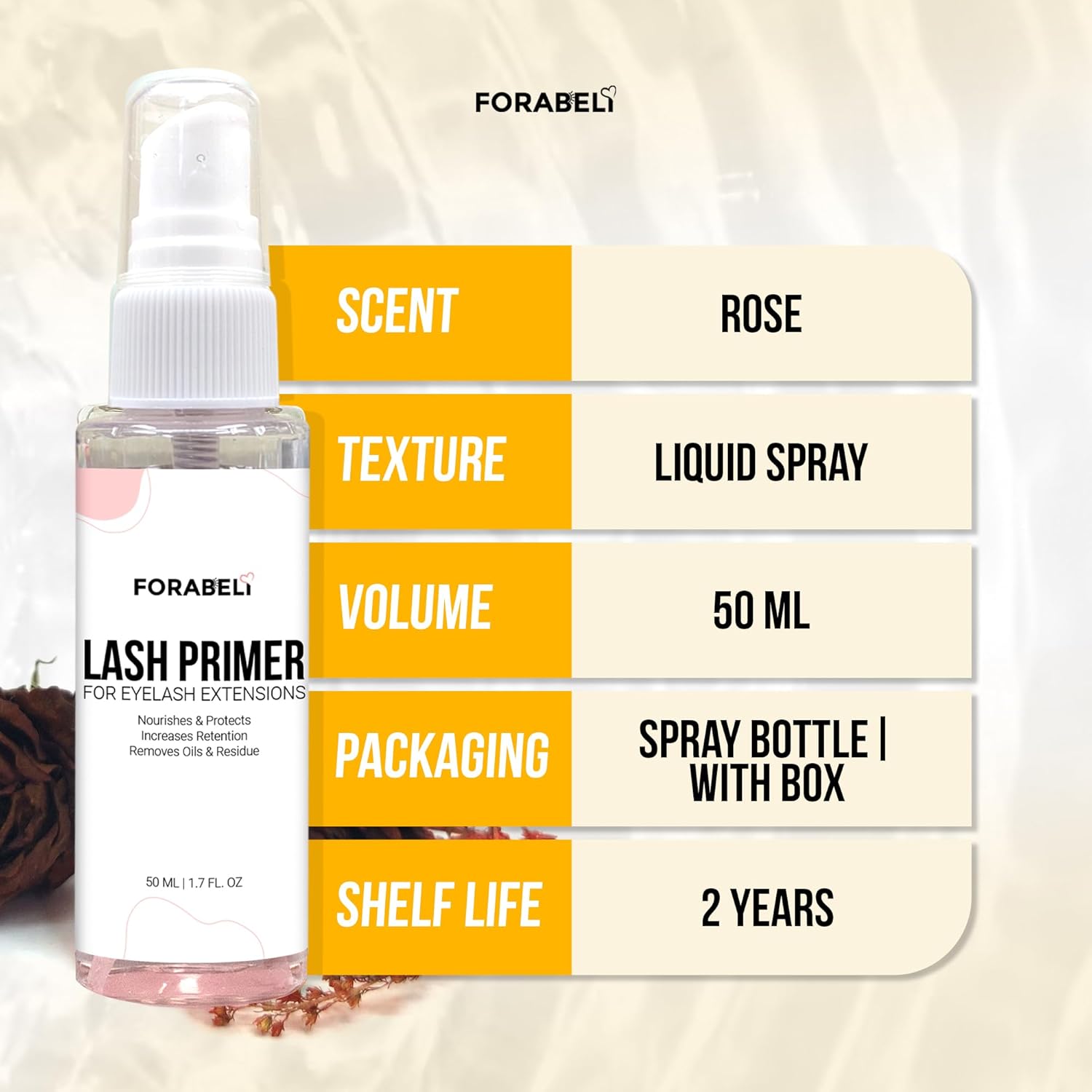 Imprimación de pestañas para extensiones de pestañas, 50ML (spray), ForabeliMejora la retención del pegamentofuerza de sujeción para pestañas
