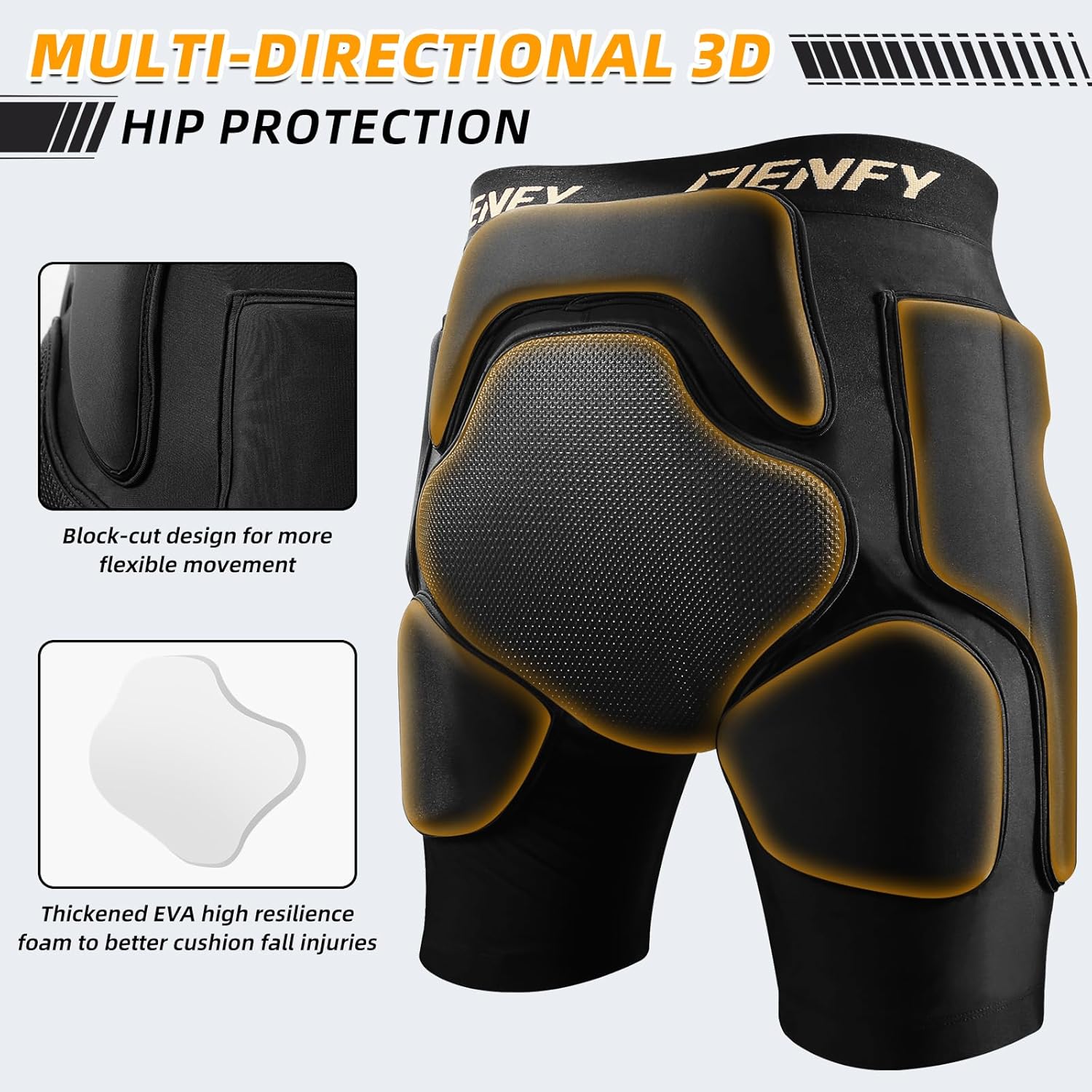 Cienfy Pantalones cortos acolchados de protección de cadera 3D EVA almohadilla de coxis de impacto para esquí, patinaje, snowboard, patinaje