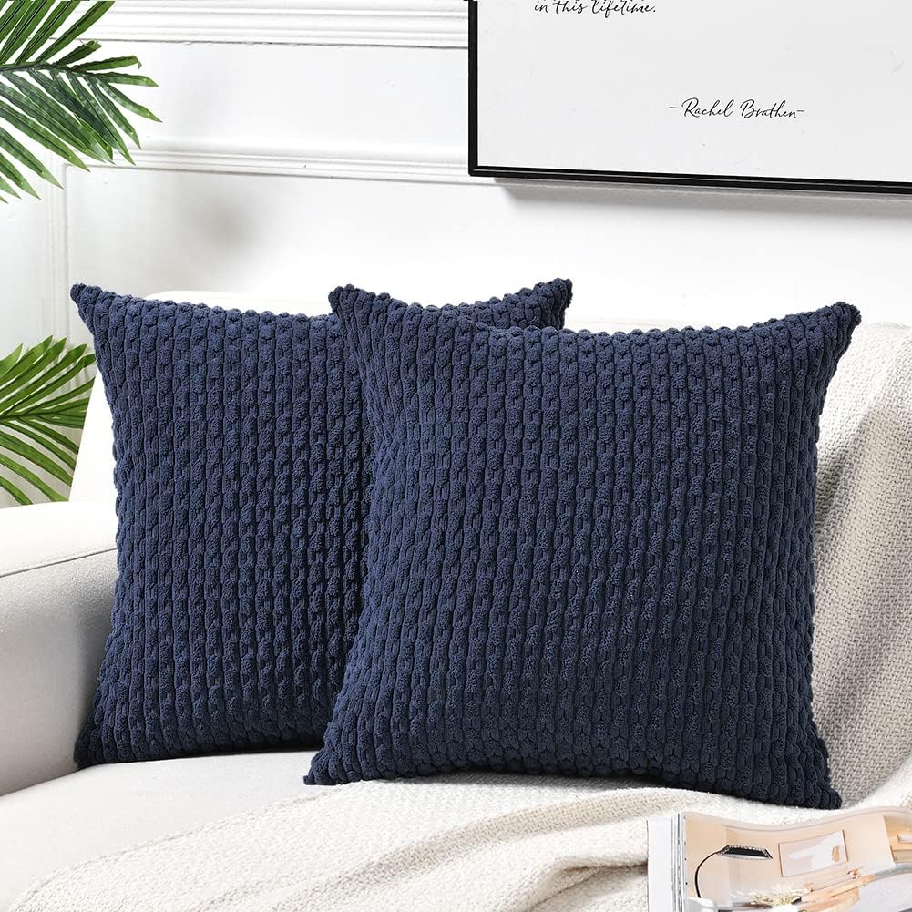 Fancy Homi Paquete de 2 fundas de almohada decorativas azul marino de 26 x 26 pulgadas para sofá y cama, decoración moderna de estilo bohemio y
