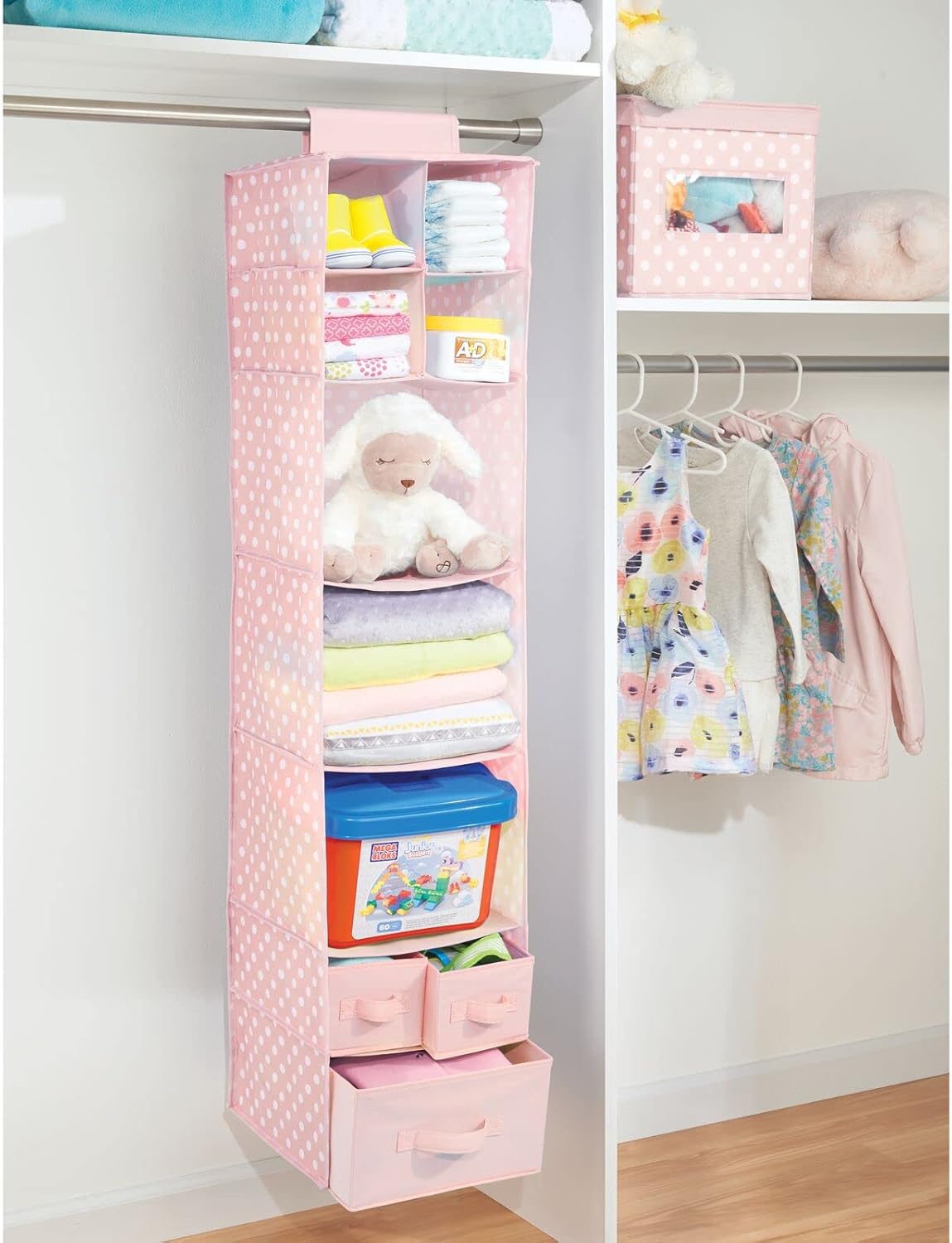 mDesign Organizador grande de tela apilable y suave con ventana frontal y tapa para dormitorio de niñosniños, sala de juegos, aula, color rosa