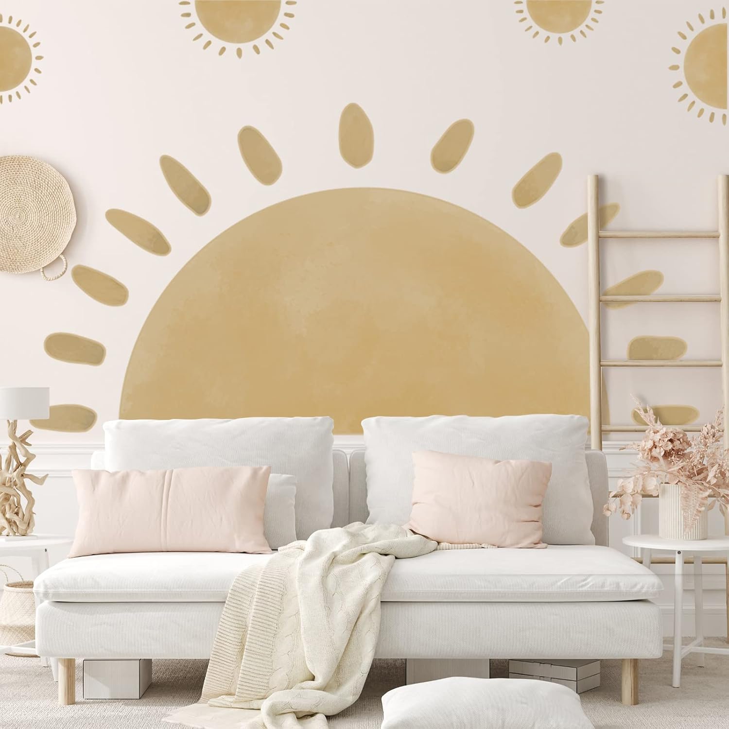 20 calcomanías de pared de medio sol, calcomanías de pared grandes bohemias, calcomanías de pared de vinilo para guardería, calcomanías de pared