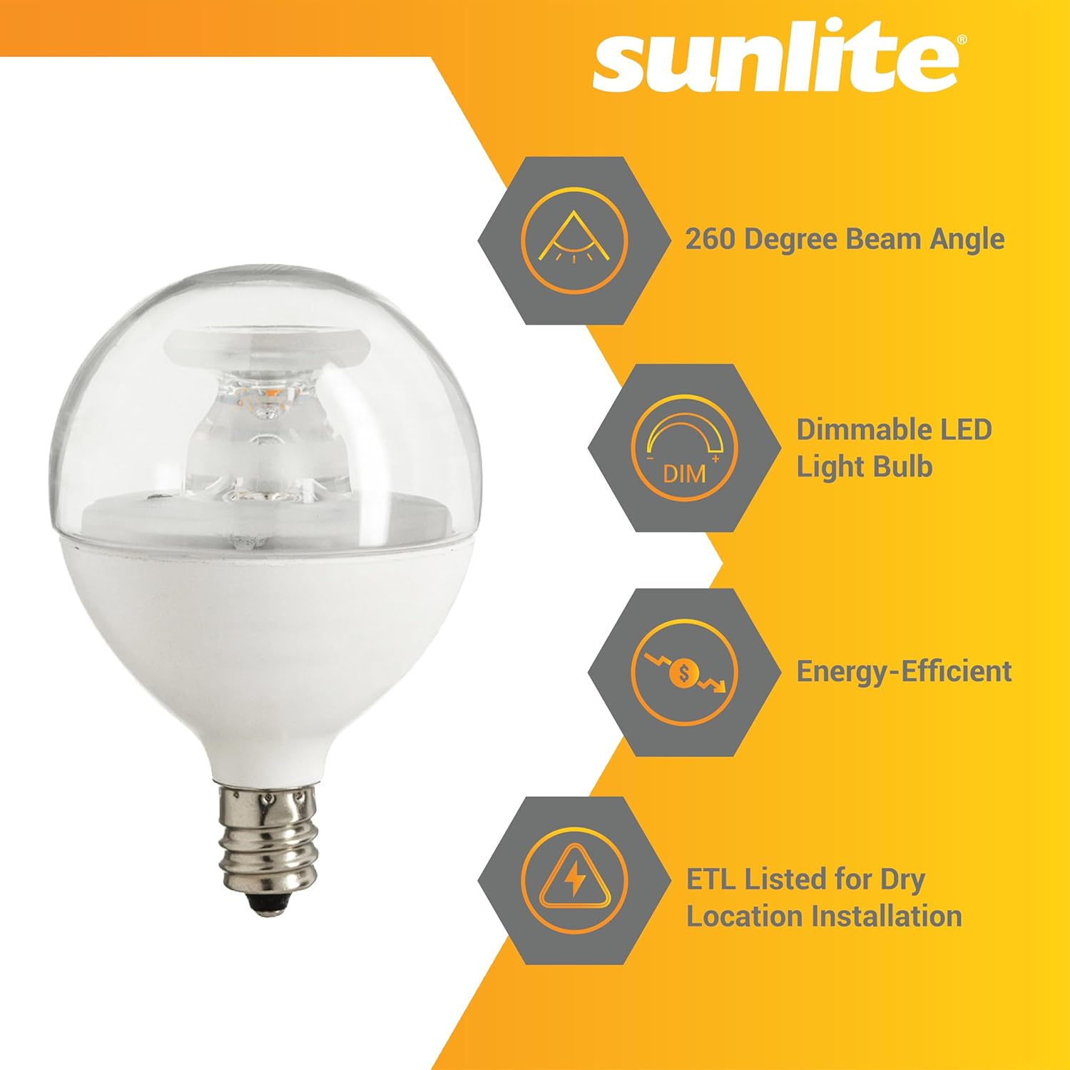Globo LED Sunlite equivalente a 40vatios (solo utiliza 5vatios) Bombilla G16.5 esmerilada regulable