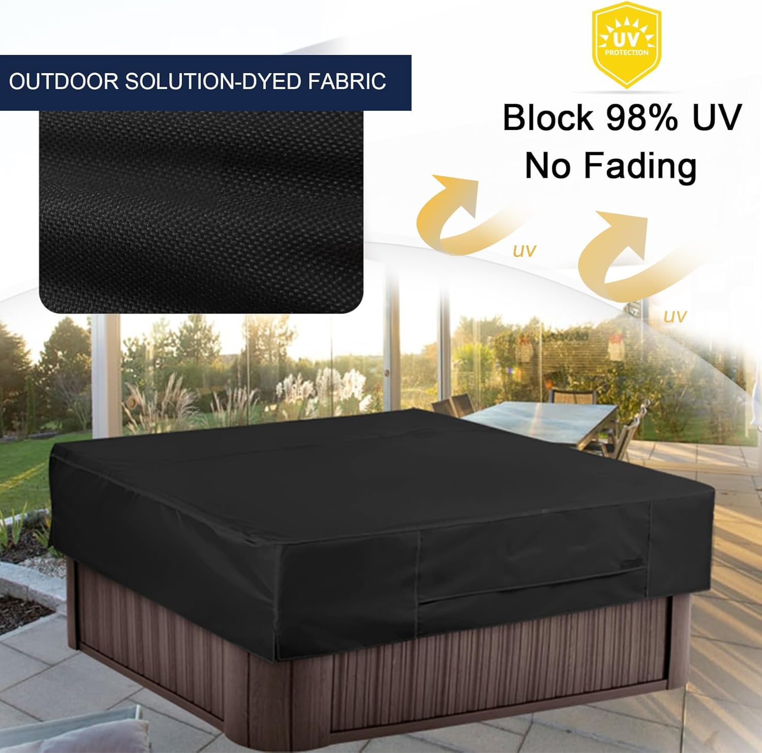 NettyPro Protector de bañera de hidromasaje, impermeable, para exteriores, para bañera de hidromasaje cuadrada, 86 x 86 pulgadas, color negro
