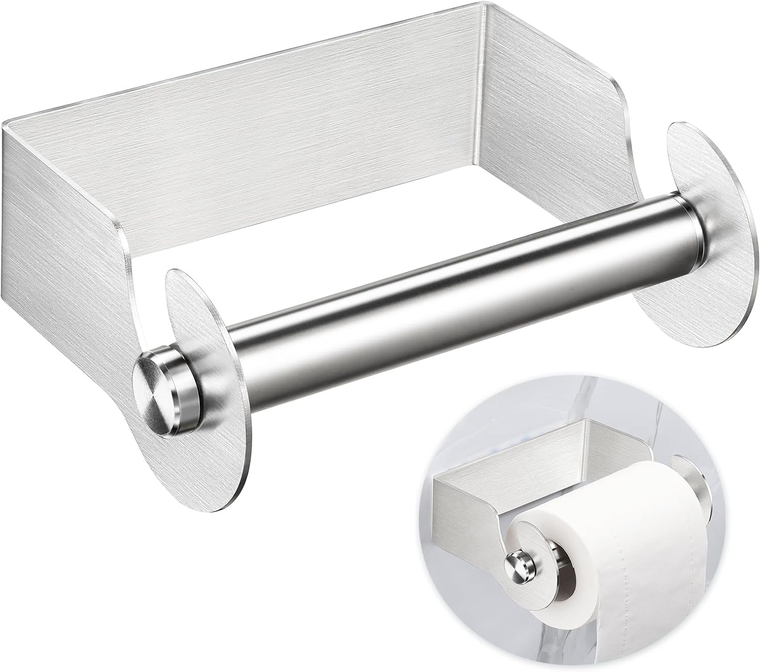 XILIMEN Soporte adhesivo de papel higiénico de níquel cepillado, soporte de pared para rollo de papel higiénico, soporte para rollo de papel