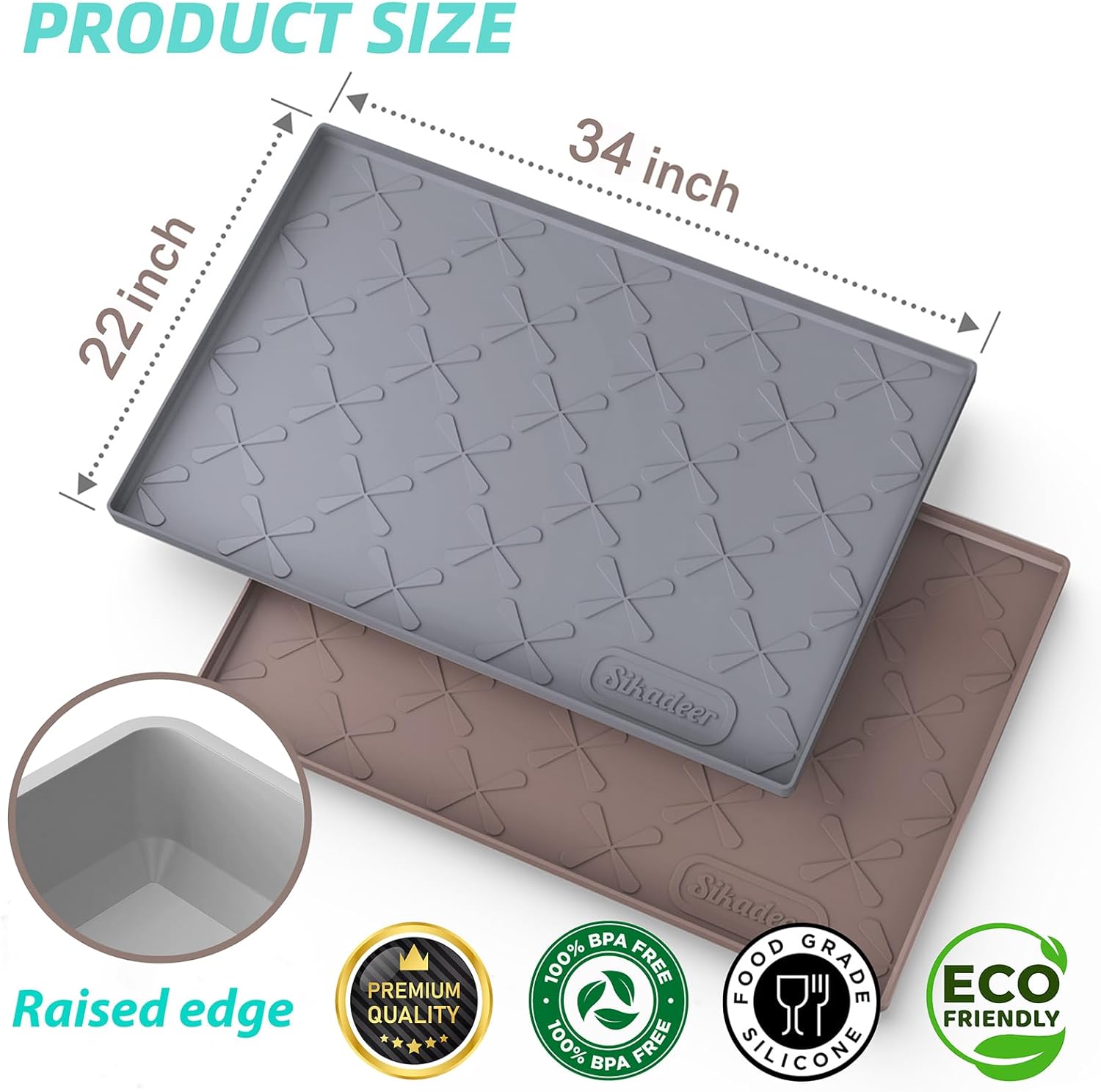 SIKADEER – Tapete para debajo del fregadero, impermeable, 34 x 22 pulgadas, tapete de silicona con borde elevado, se adapta a gabinete estándar de
