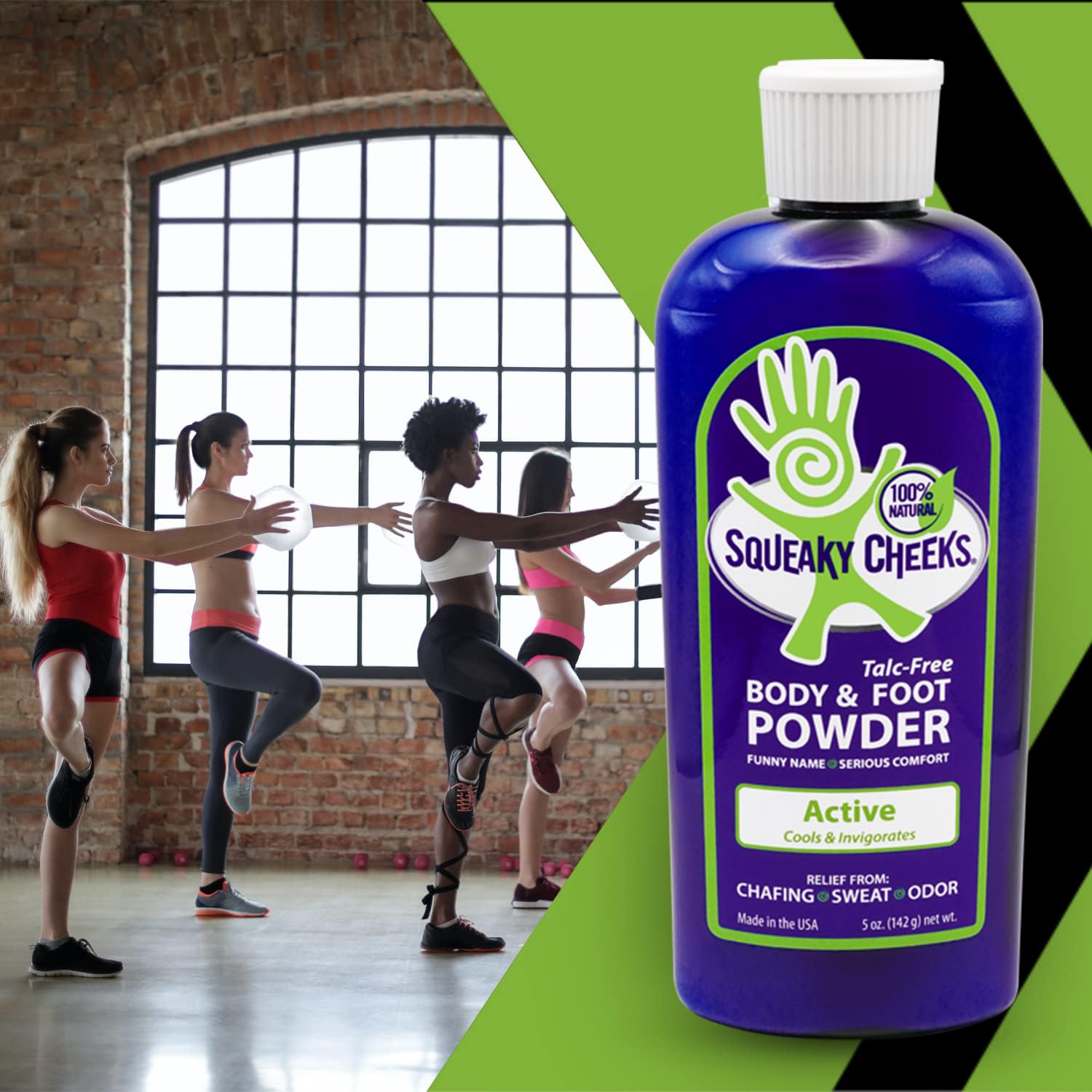 Polvo refrescante para cuerpo y pies (5 onzas), paquete de 2 unidades, sin talco y totalmente natural, fórmula activa, aroma fresco de menta con