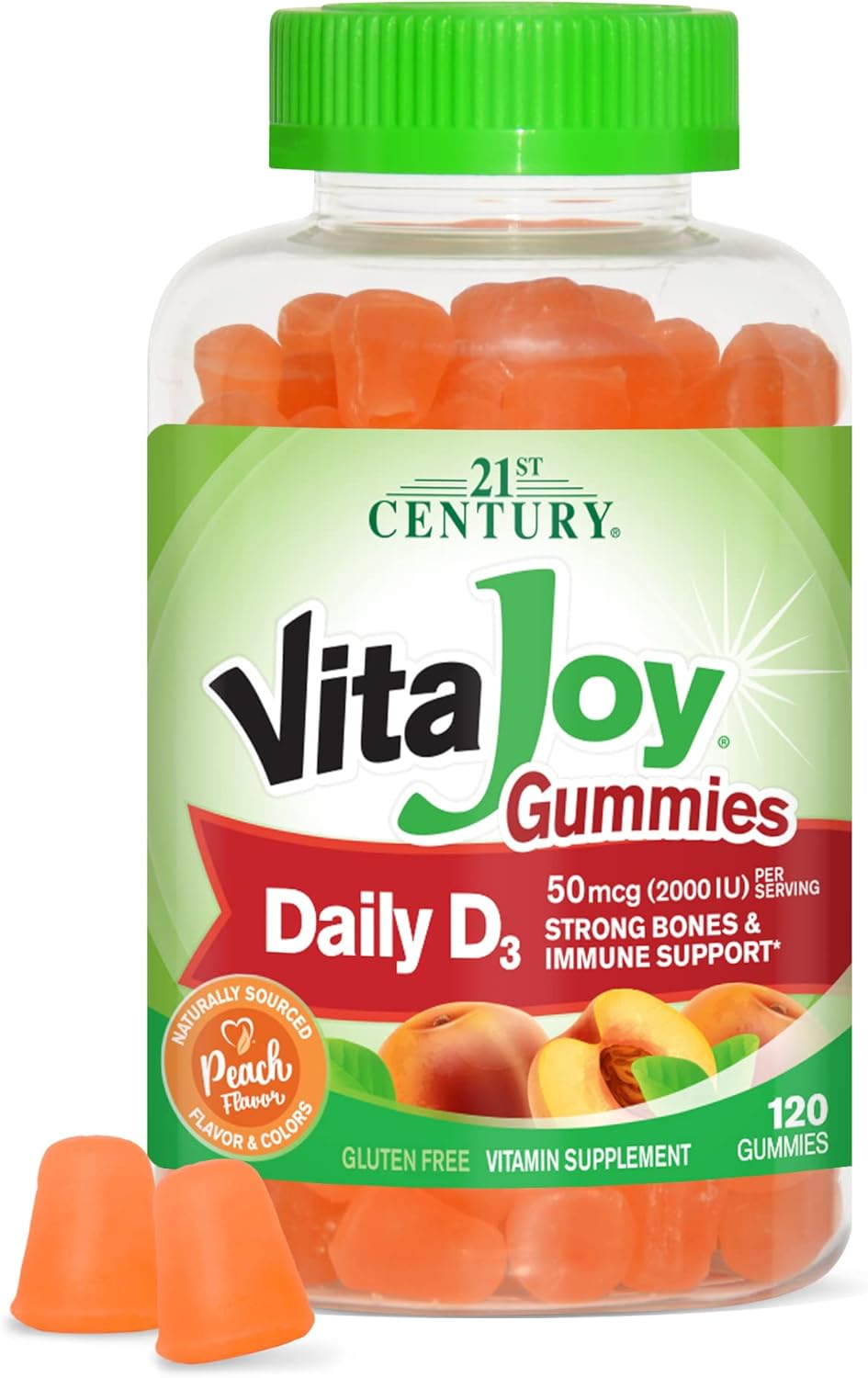 21st Century VitaJoy Daily Vitamina D3 50 mcg (2,000 UI) Gomitas, melocotón, 120 unidades
