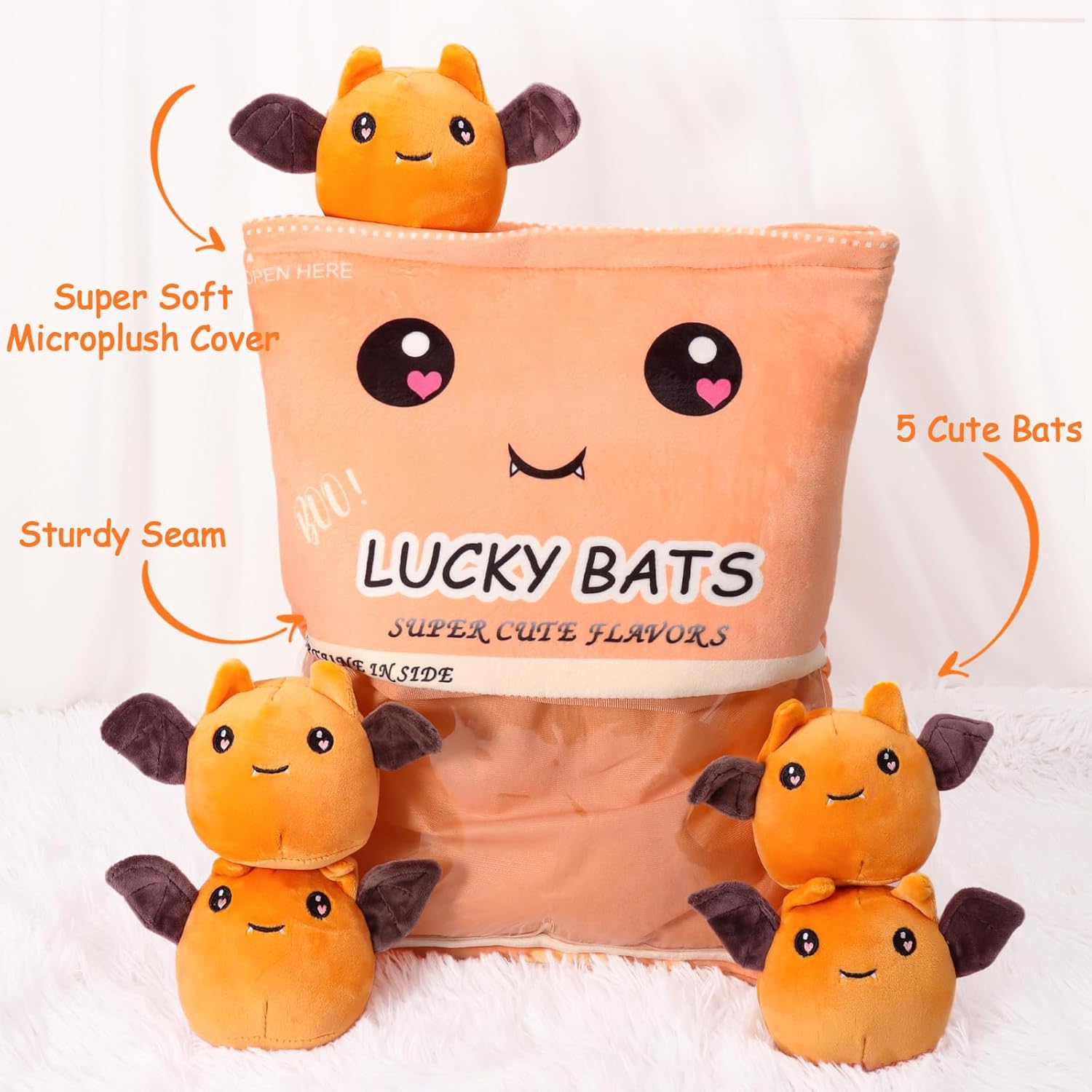Almohada de felpa, juguetes de peluche de murciélagos extraíbles, bolsa de peluches de murciélago, almohada de felpa de murciélago de peluche,