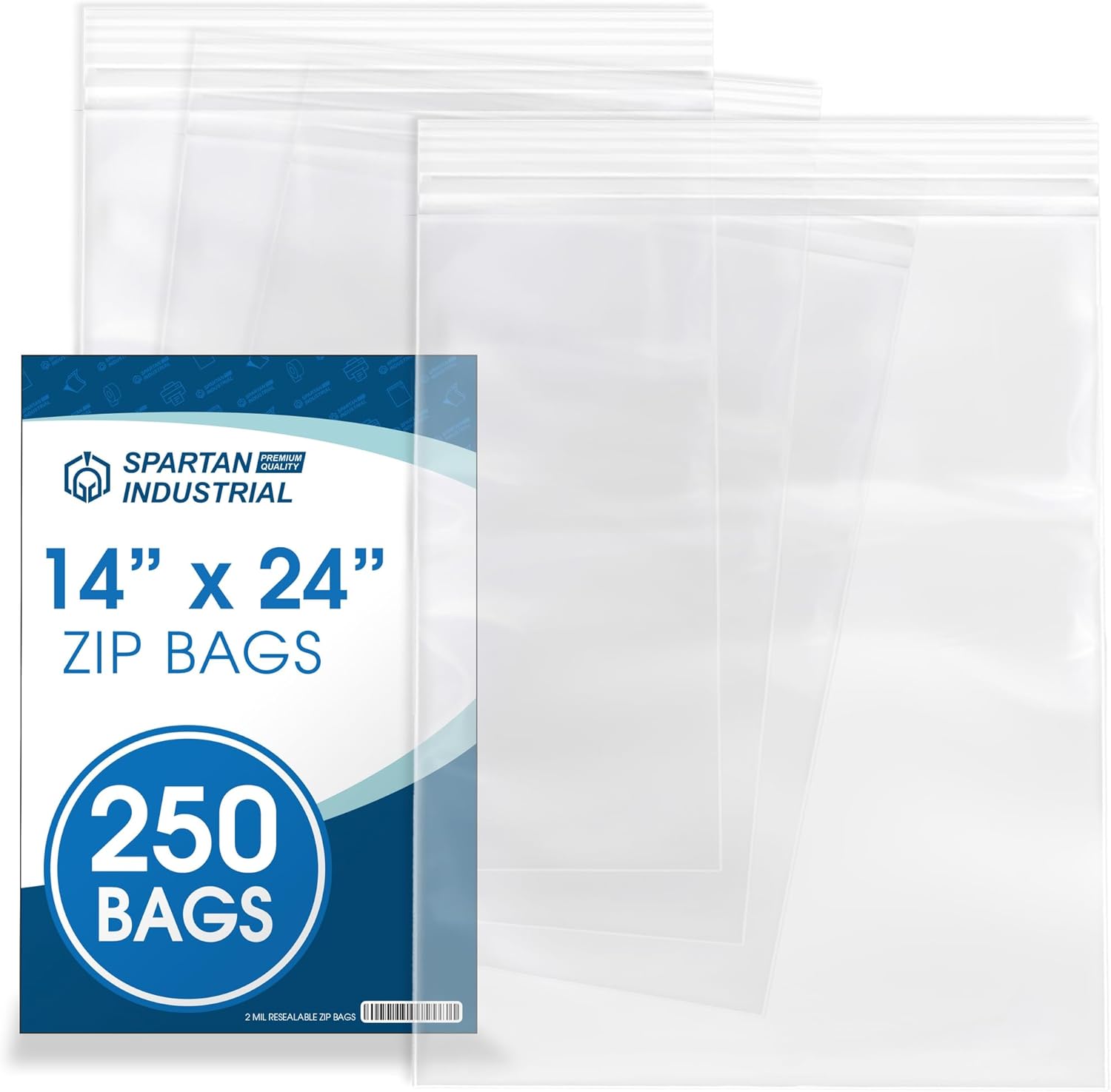 Spartan Industrial – Bolsas de polietileno de plástico transparente con cierre de cremallera de 14 x 24 pulgadas (250 unidades) con cierre