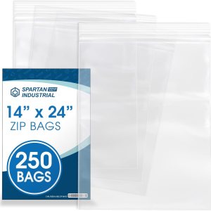 Spartan Industrial – Bolsas de polietileno de plástico transparente con cierre de cremallera de 14 x 24 pulgadas (250 unidades) con cierre Spartan Industrial – Bolsas de polietileno de plástico transparente con cierre de cremallera de 14 x 24 pulgadas (250 unidades) con cierre