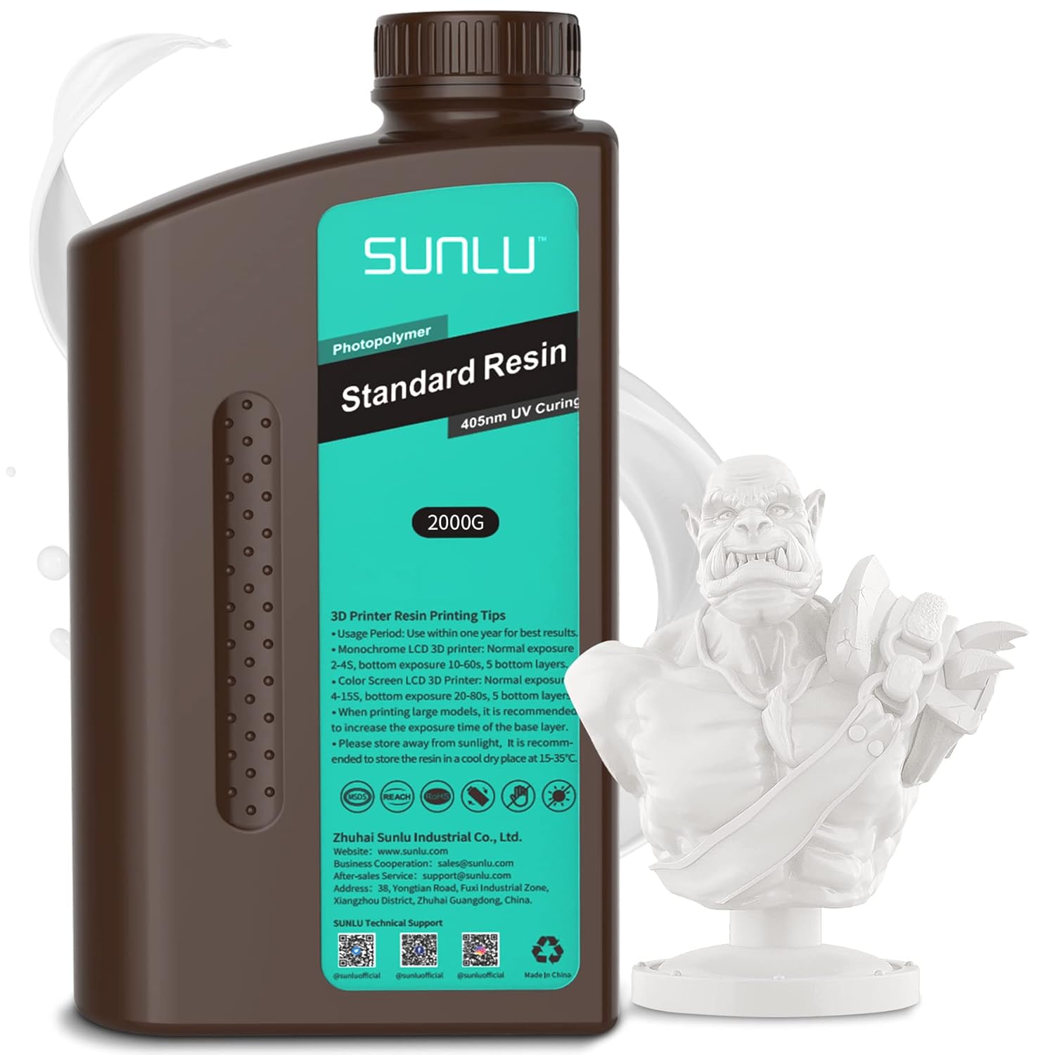 SUNLU Resina de impresora 3D, fotopolímero estándar de 70.55 oz, resina de curado UV de 405 nm para impresora 3D de resina 4K8K LCDDLPSLA, resina