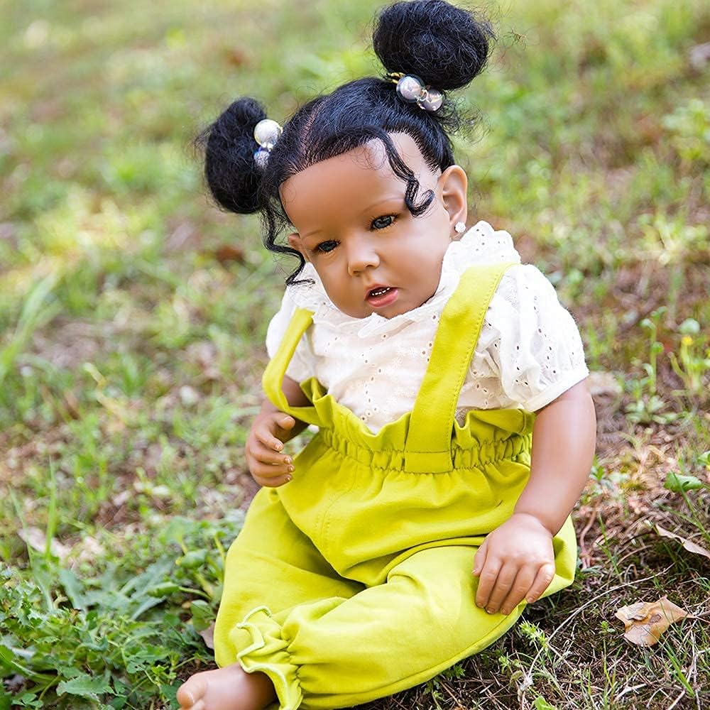 Rebornova muñeca Reborn de niña negra, bebé recién nacida de 20pulgadas, con cuerpo suave y realista, extremidades de silicona, juego de regalo para