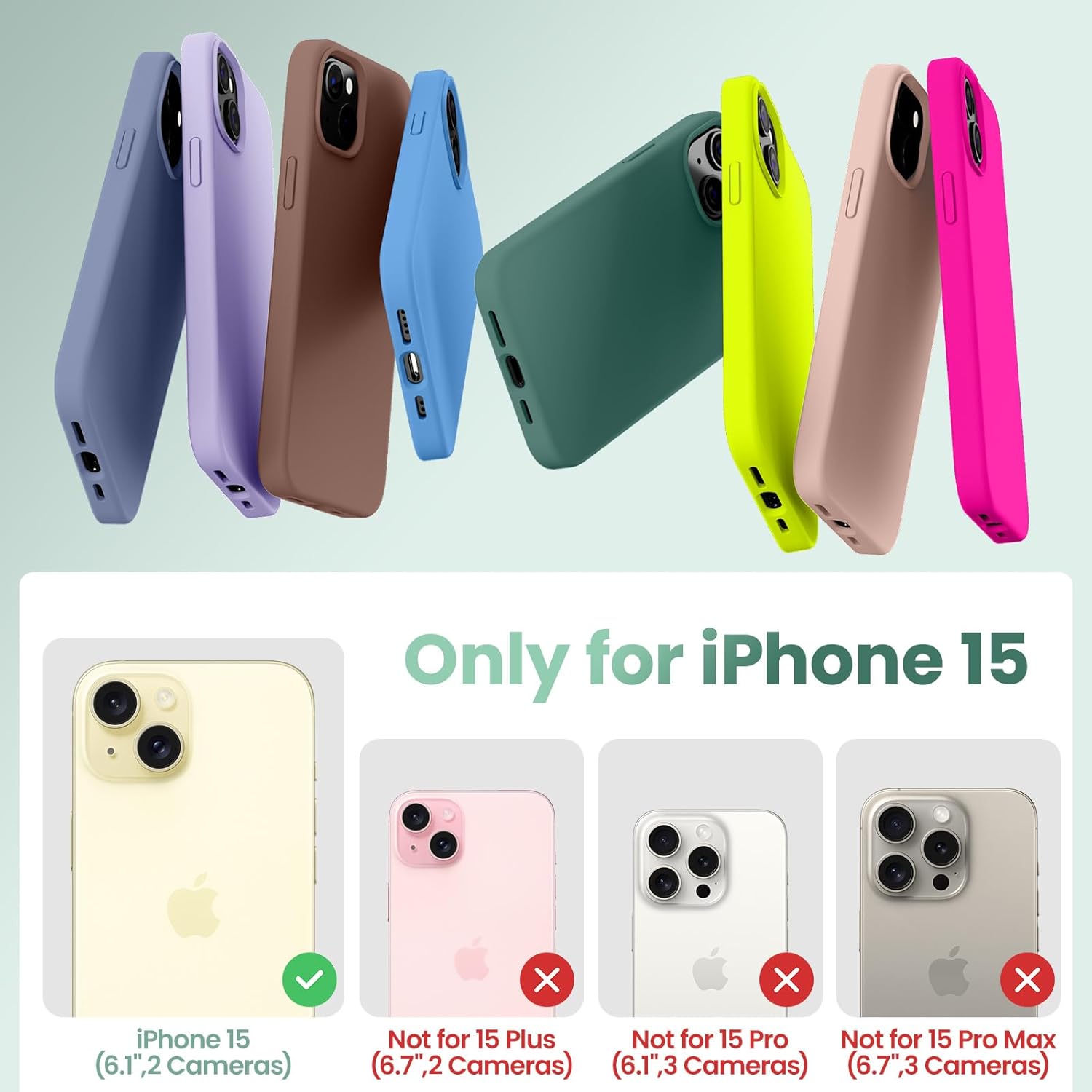 Cordking Funda diseñada para iPhone 15, funda protectora de silicona ultra delgada, a prueba de golpes con forro de microfibra suave antiarañazos,