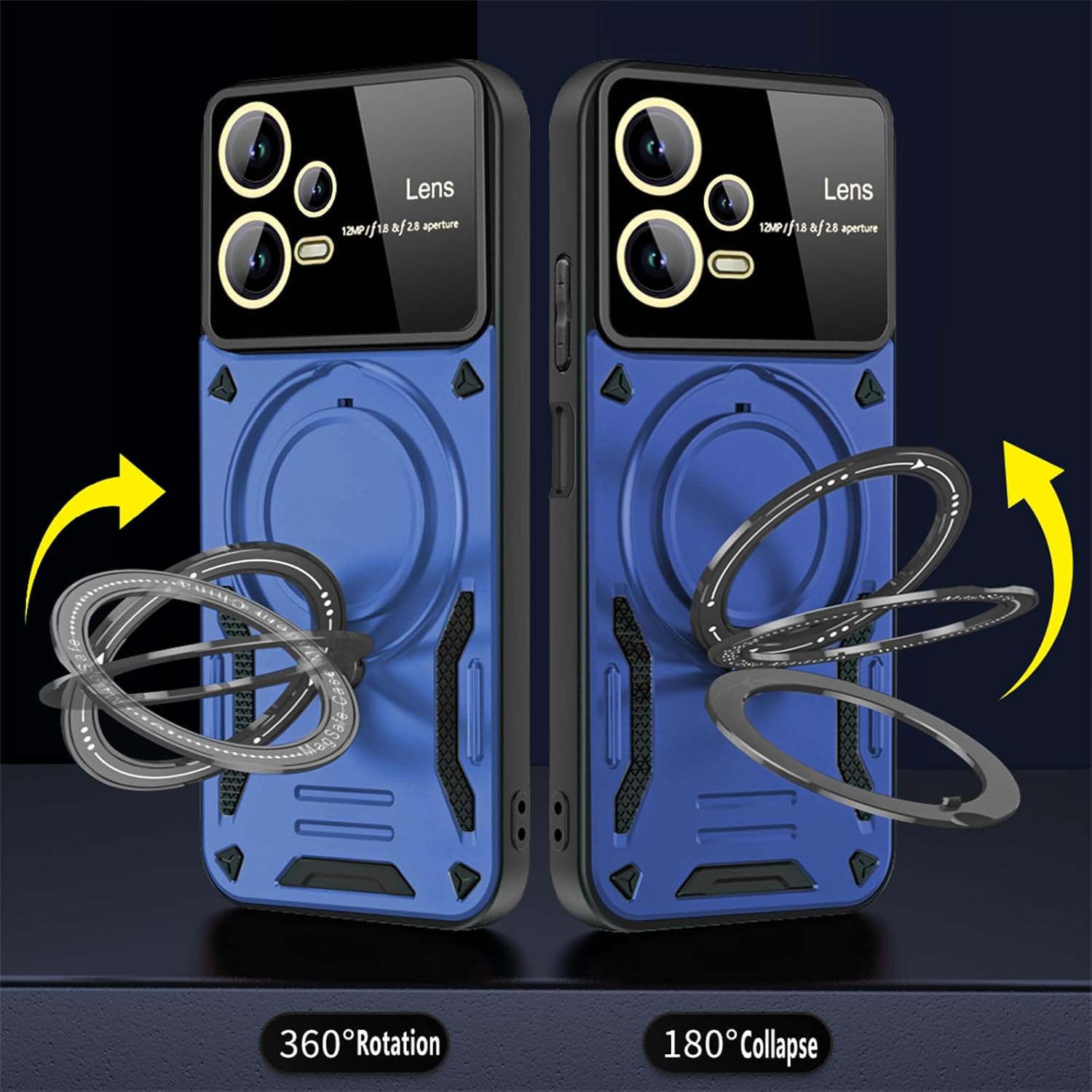 Ysnzaq Funda de lente de vidrio para Xiaomi Poco X5 ProRedmi Note 12 Pro 5G, cubierta de teléfono resistente a prueba de golpes con soporte de