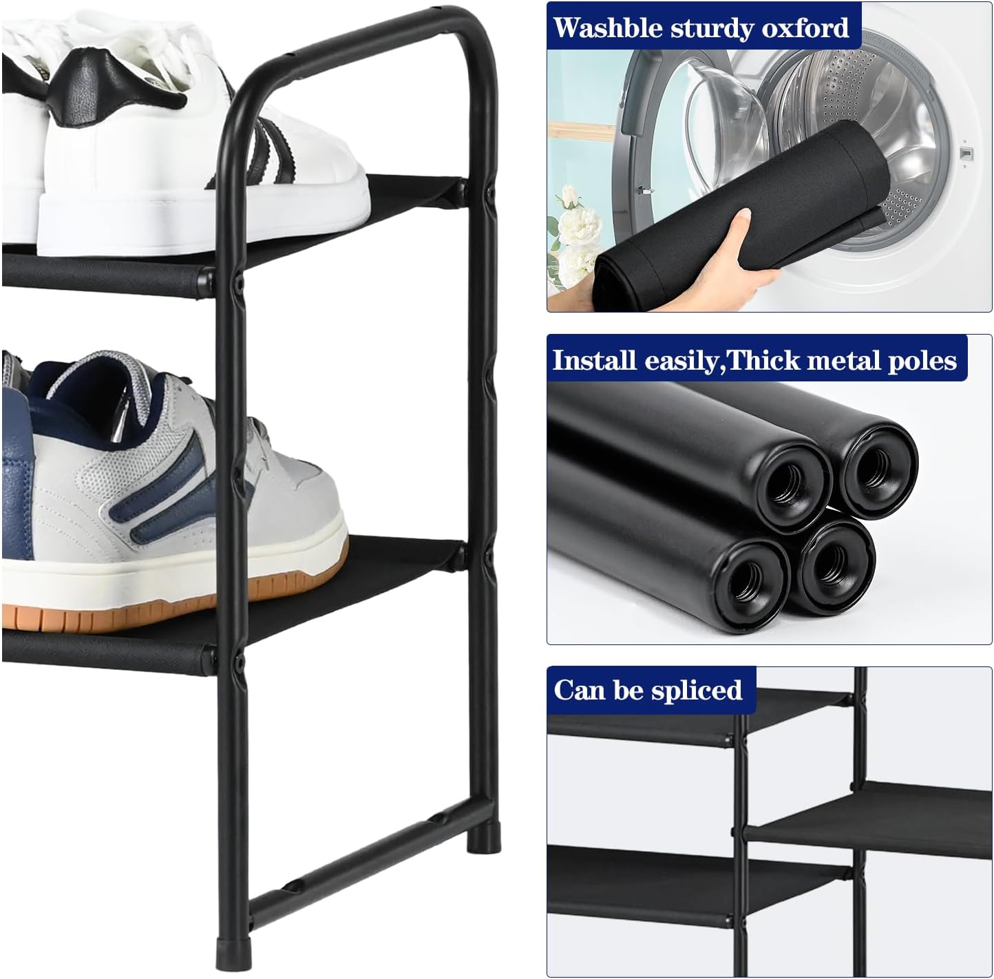 SUFAUY Zapatero de almacenamiento para armario de dormitorio, estante organizador de zapatos de tela apilable de 2 niveles, 42.5 pulgadas de largo,