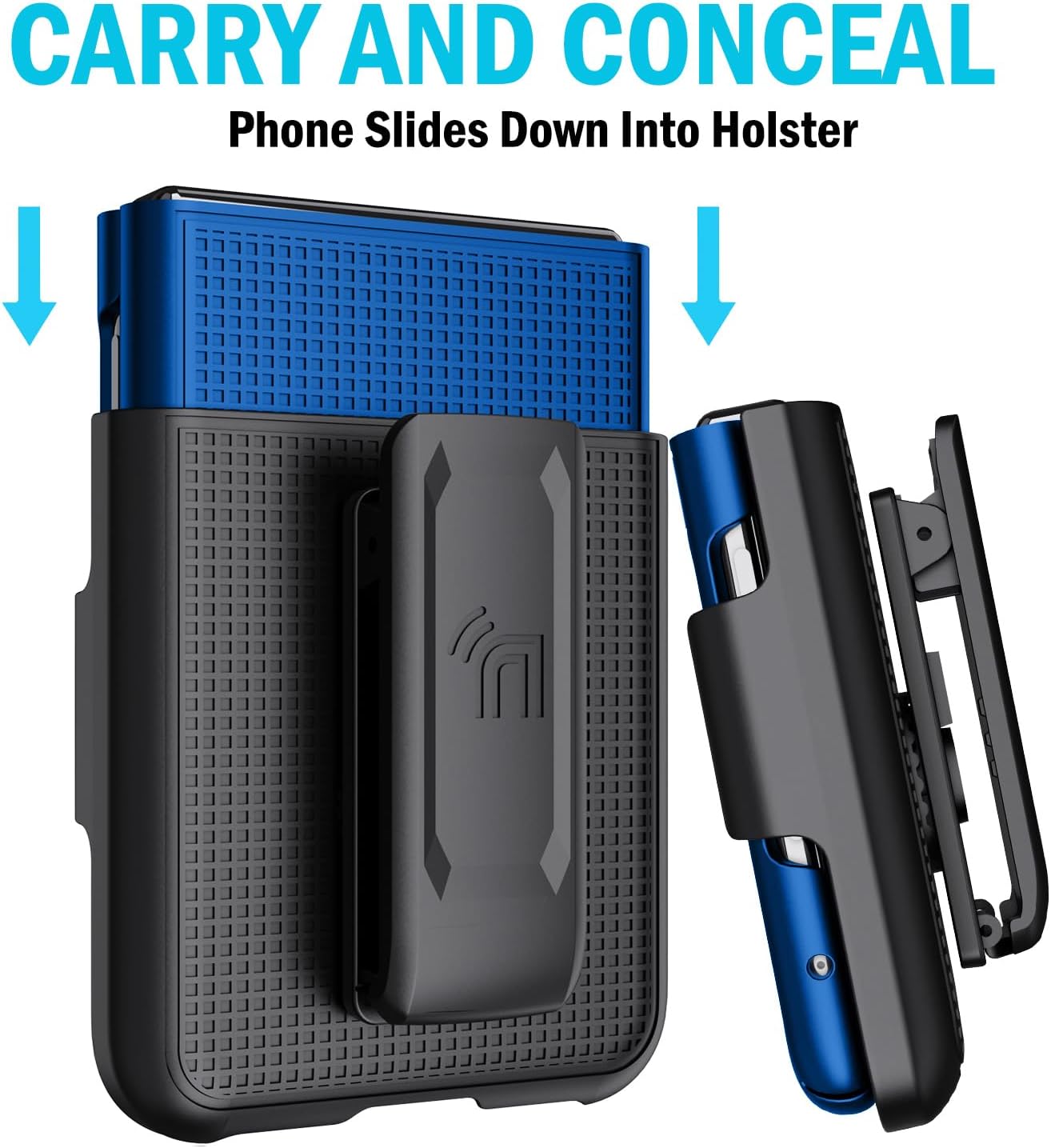 Nakedcellphone – Funda con clip para Motorola RAZR+ 2023, textura de cuadrícula cubierta rígida delgada y giratoriatrinquete Combo de funda de