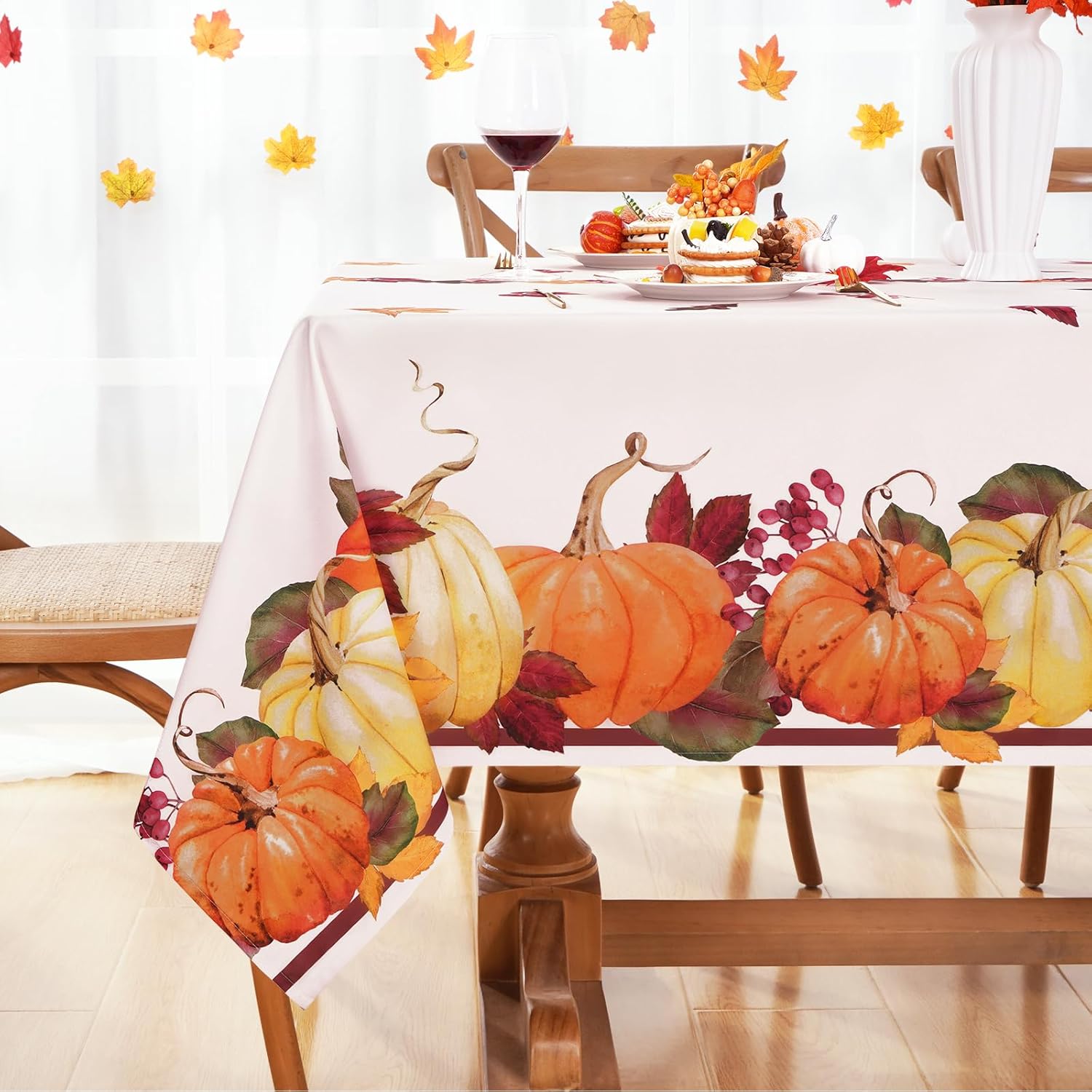 Yinhua Mantel de otoño cuadrado de Acción de Gracias, calabazas de otoño, 55 x 55 pulgadas
