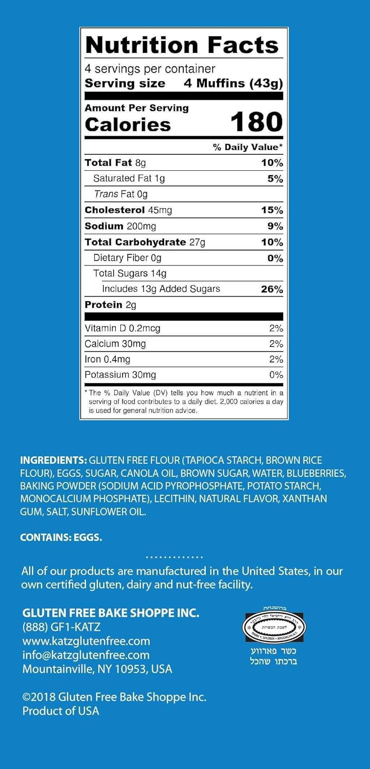 Katz Gluten Free Bocadillos de magdalenas de arándanos  Sin lácteos, sin nueces, sin soja, sin gluten  Kosher (3 paquetes, 6 onzas cada uno)