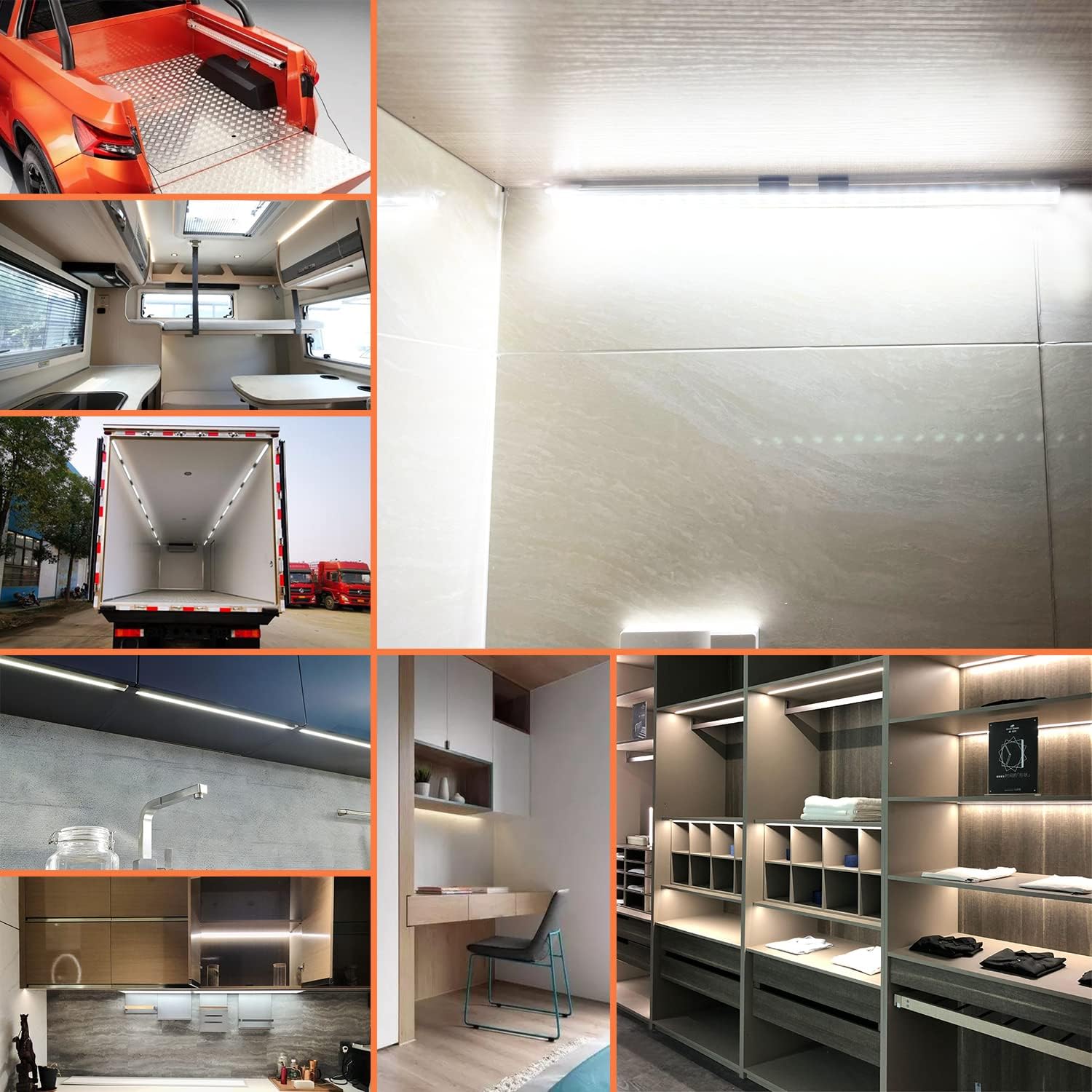 Barra de luz LED de 12 V impermeable, tira de luz LED LMGYES de 12 V, 54 LED, 7000 K, color blanco, cerrado, para remolque, armario, tira de luz LED