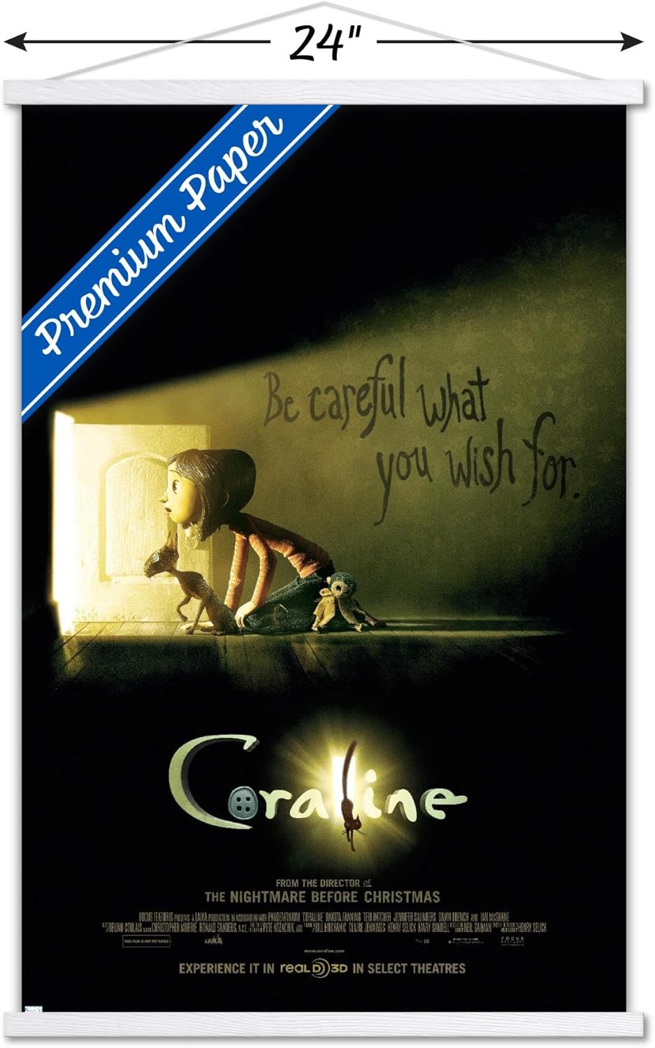 Trends International Coraline – Póster de pared de una hoja con texto en inglés Be Careful, 22.37 x 34.00 pulgadas, paquete de impresión prémium y
