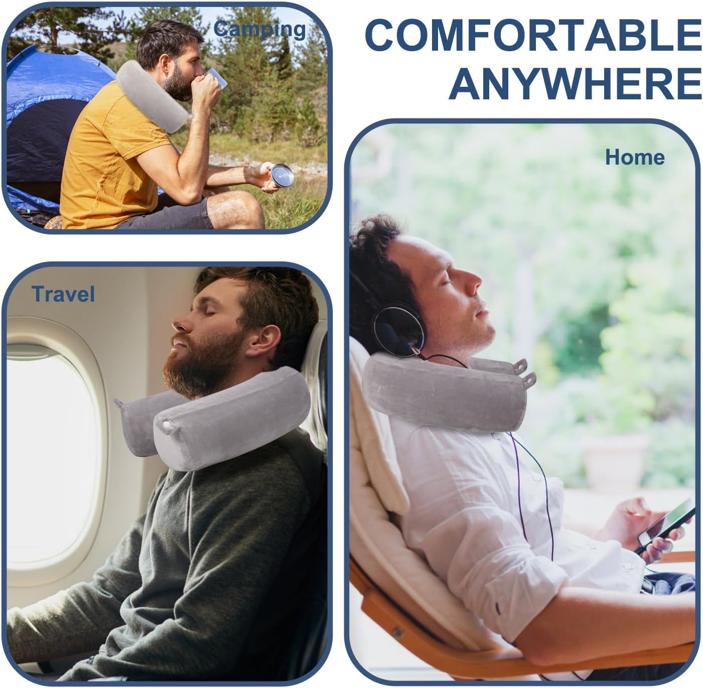 ZOYLEE – Almohada de viaje con espuma viscoelástica para cuello, barbilla, hombro, lumbar y pierna para adultos que viajan en avión, autobús, tren y